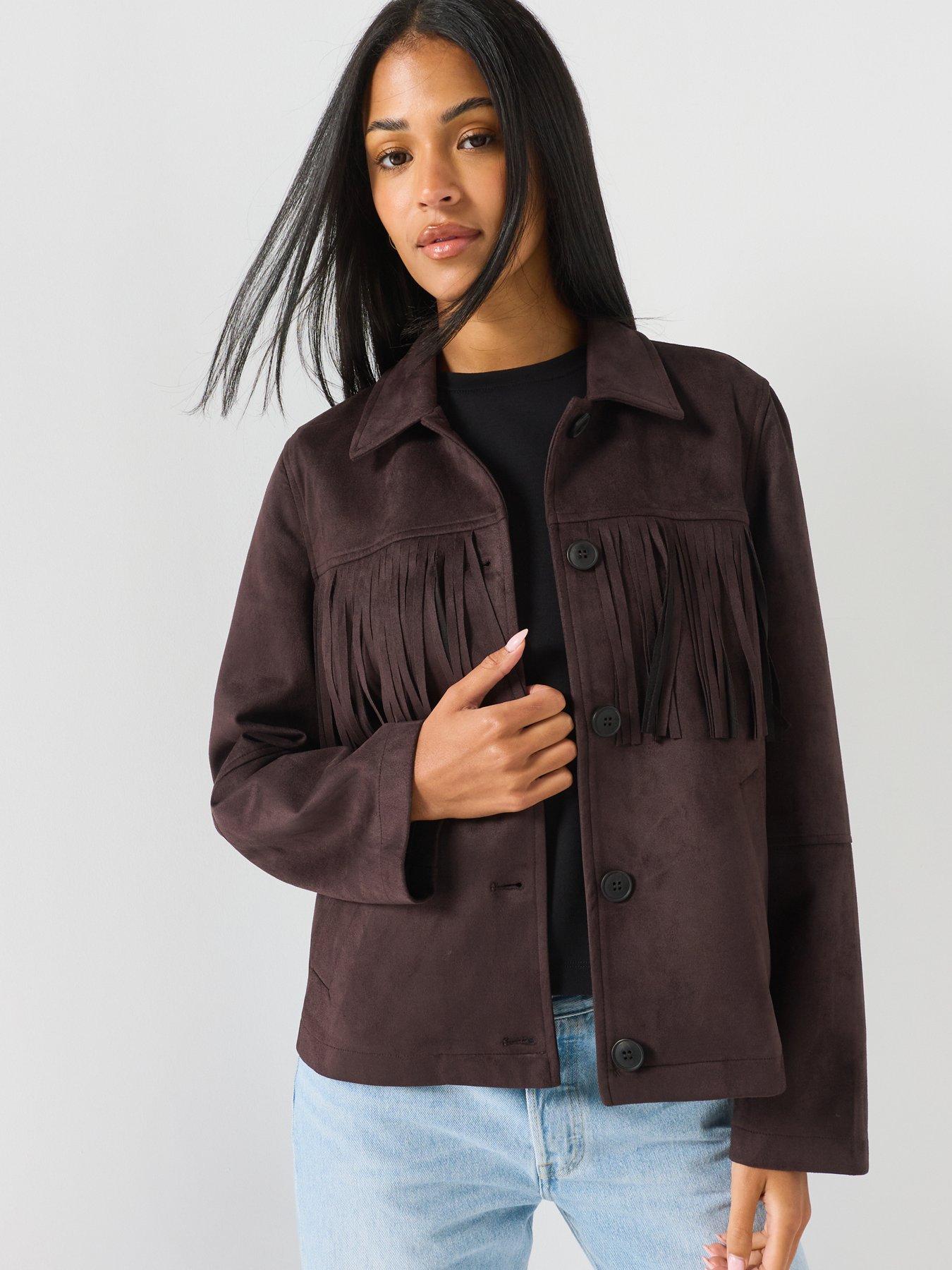 Image 5 of 5 of Vero Moda Vmjosefringy Women's Fringed Button-Front Jacket - Chocolate Torte
