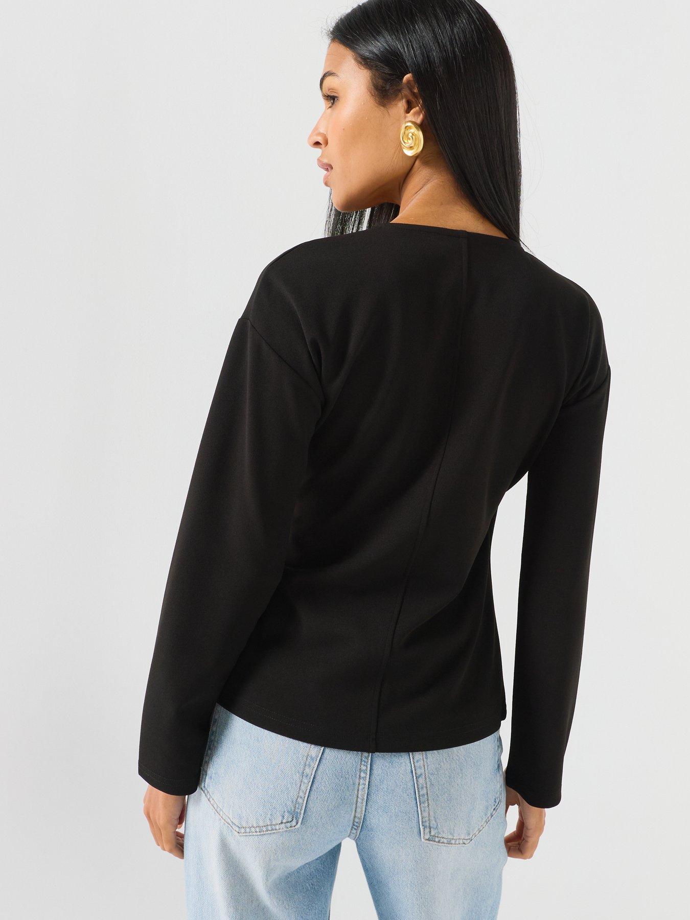Image 2 of 5 of Vero Moda Wrap Front Long Sleeve Cardigan Top - Black