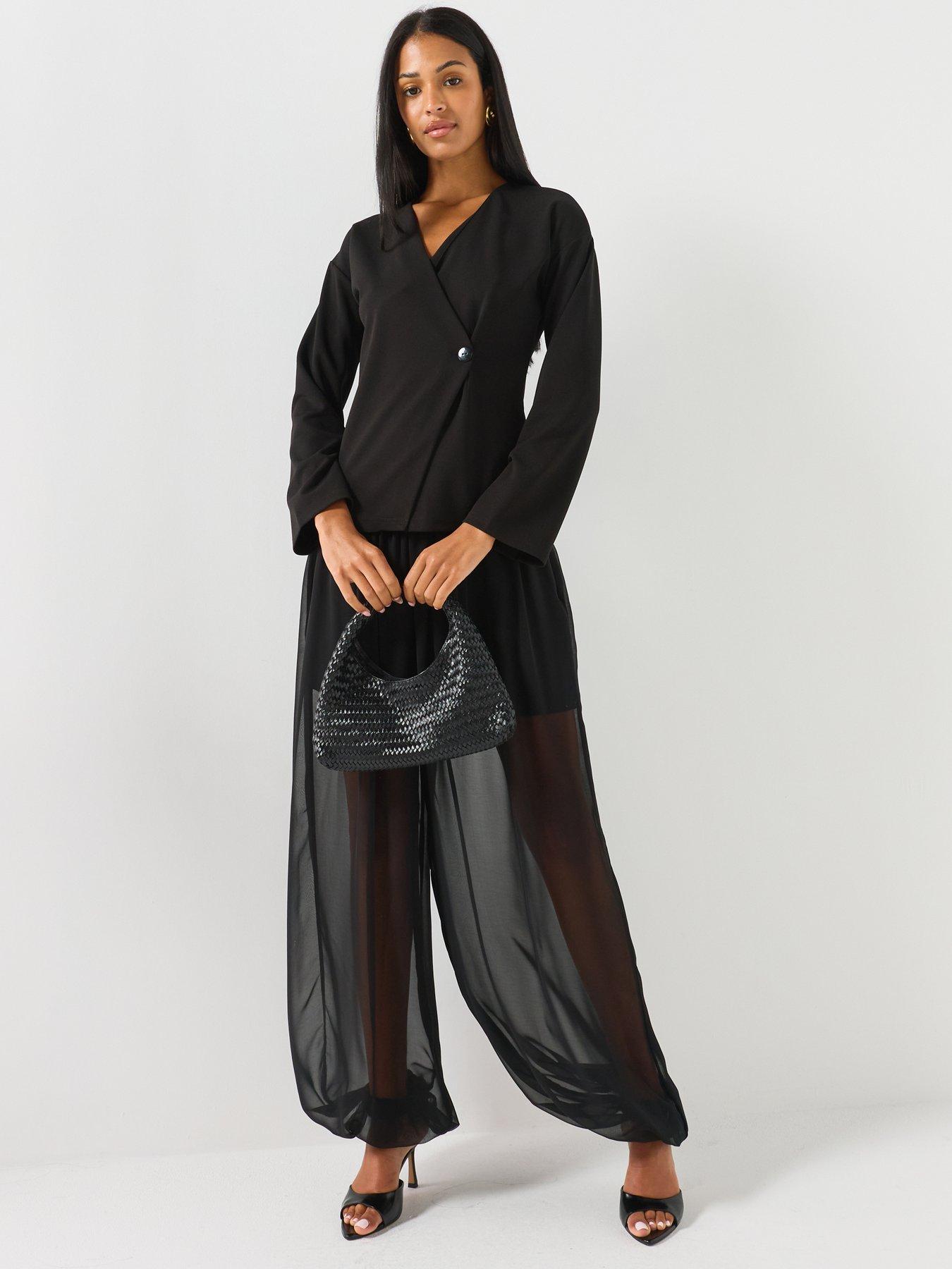 Image 3 of 5 of Vero Moda Wrap Front Long Sleeve Cardigan Top - Black