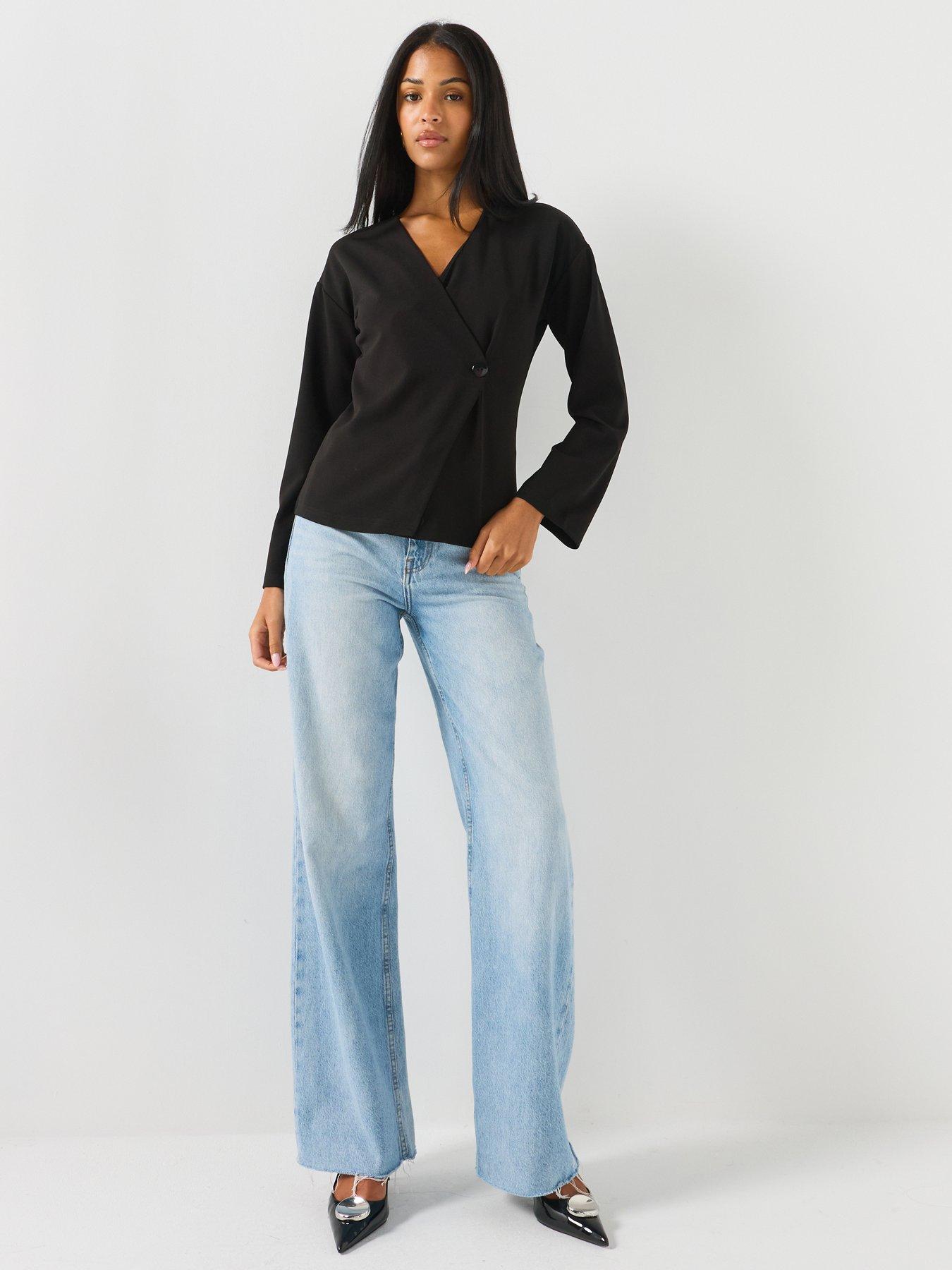 Image 4 of 5 of Vero Moda Wrap Front Long Sleeve Cardigan Top - Black