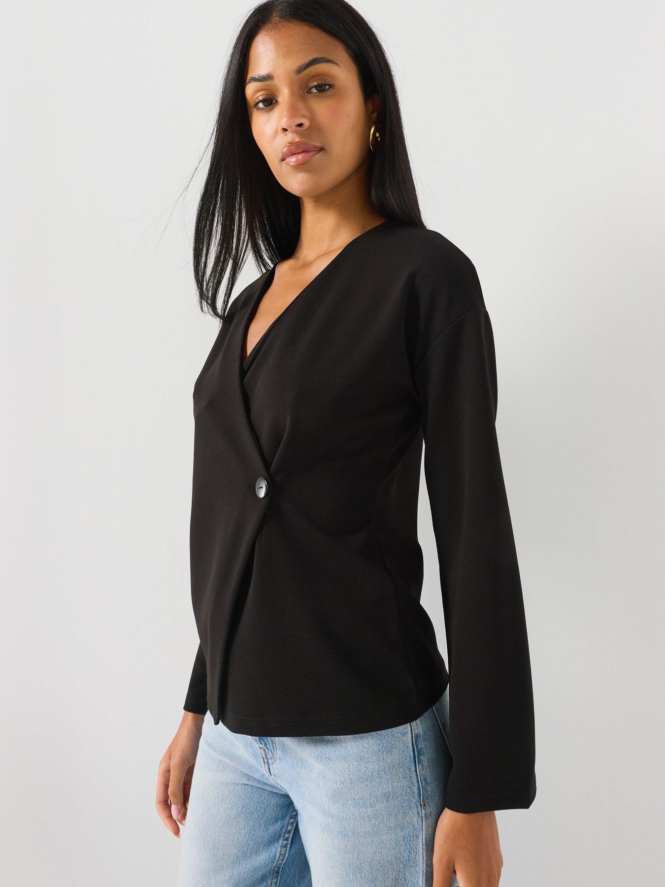 Image 5 of 5 of Vero Moda Wrap Front Long Sleeve Cardigan Top - Black