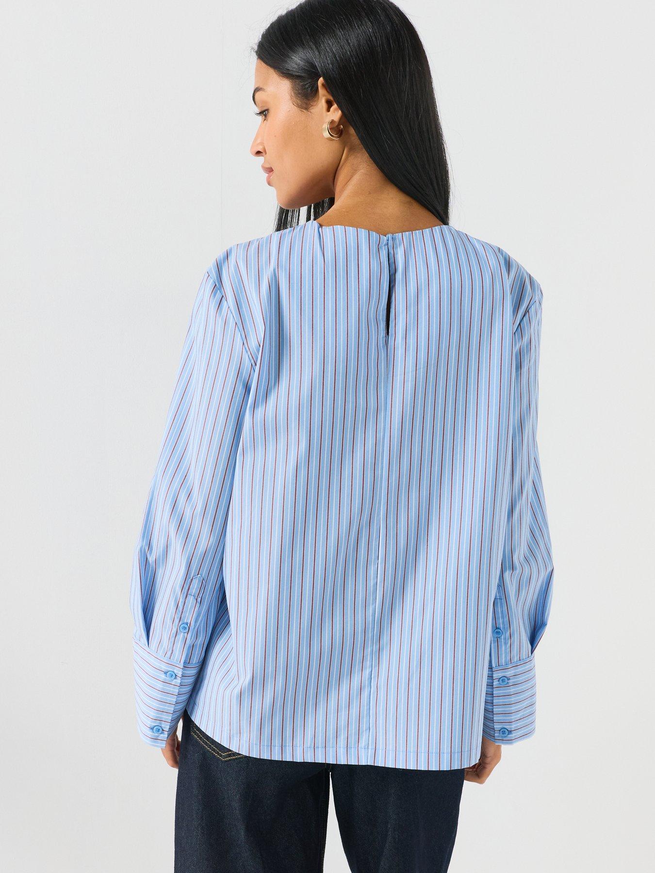 Image 2 of 6 of Vero Moda Vmzima Women's Striped Scarf-Neck Blouse - Blue