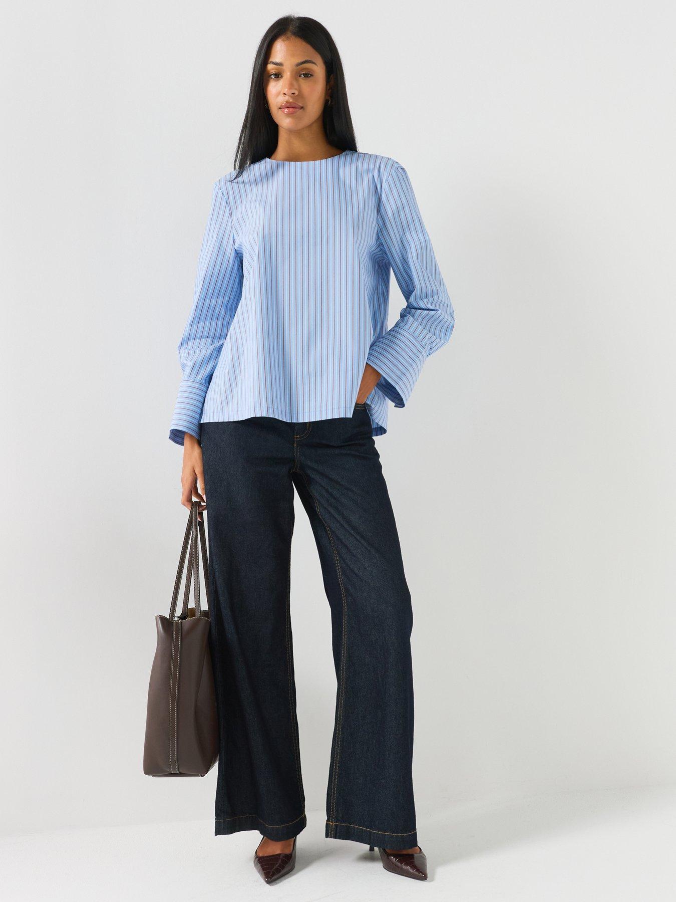 Image 3 of 6 of Vero Moda Vmzima Women's Striped Scarf-Neck Blouse - Blue