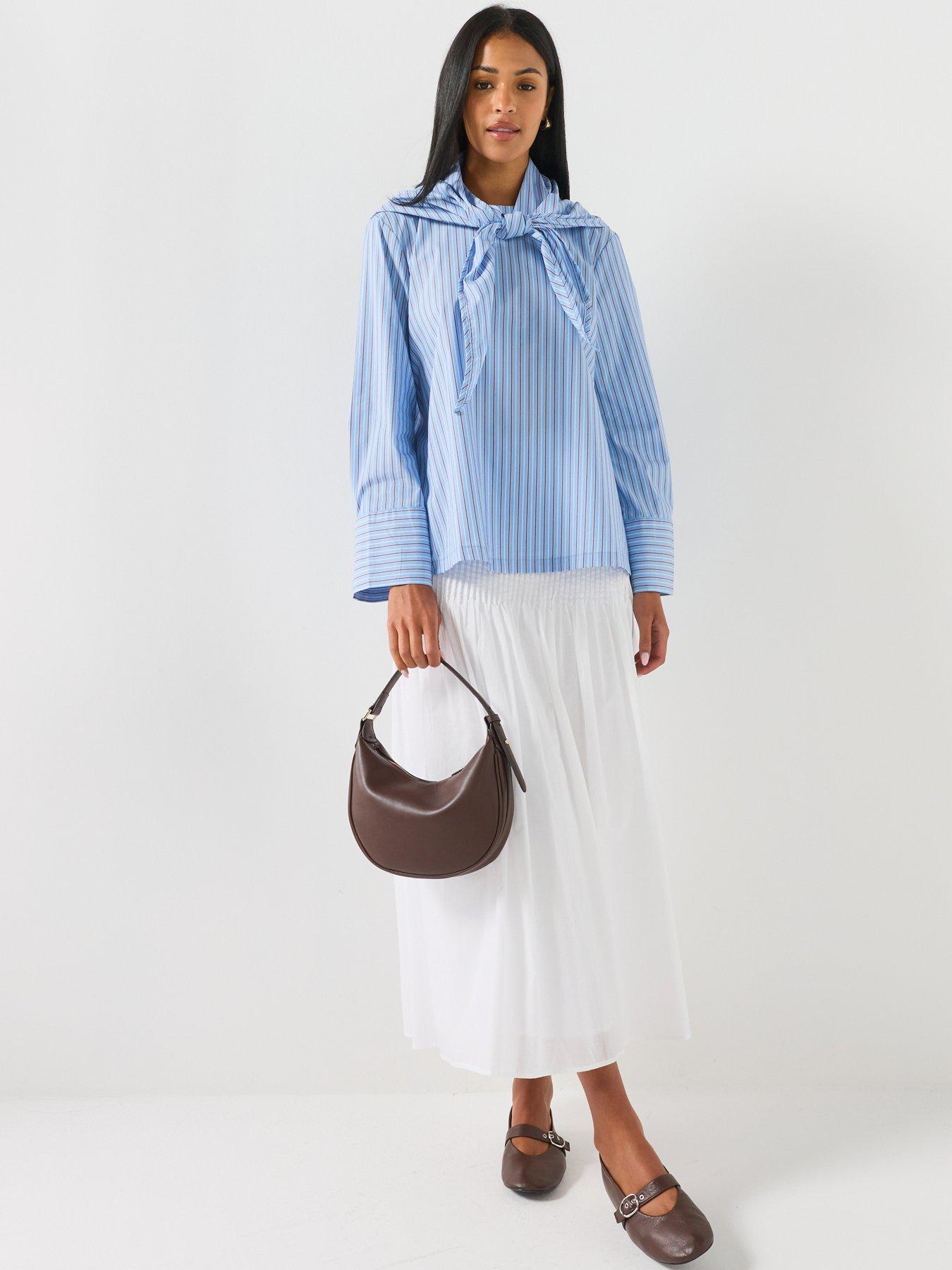 Image 4 of 6 of Vero Moda Vmzima Women's Striped Scarf-Neck Blouse - Blue