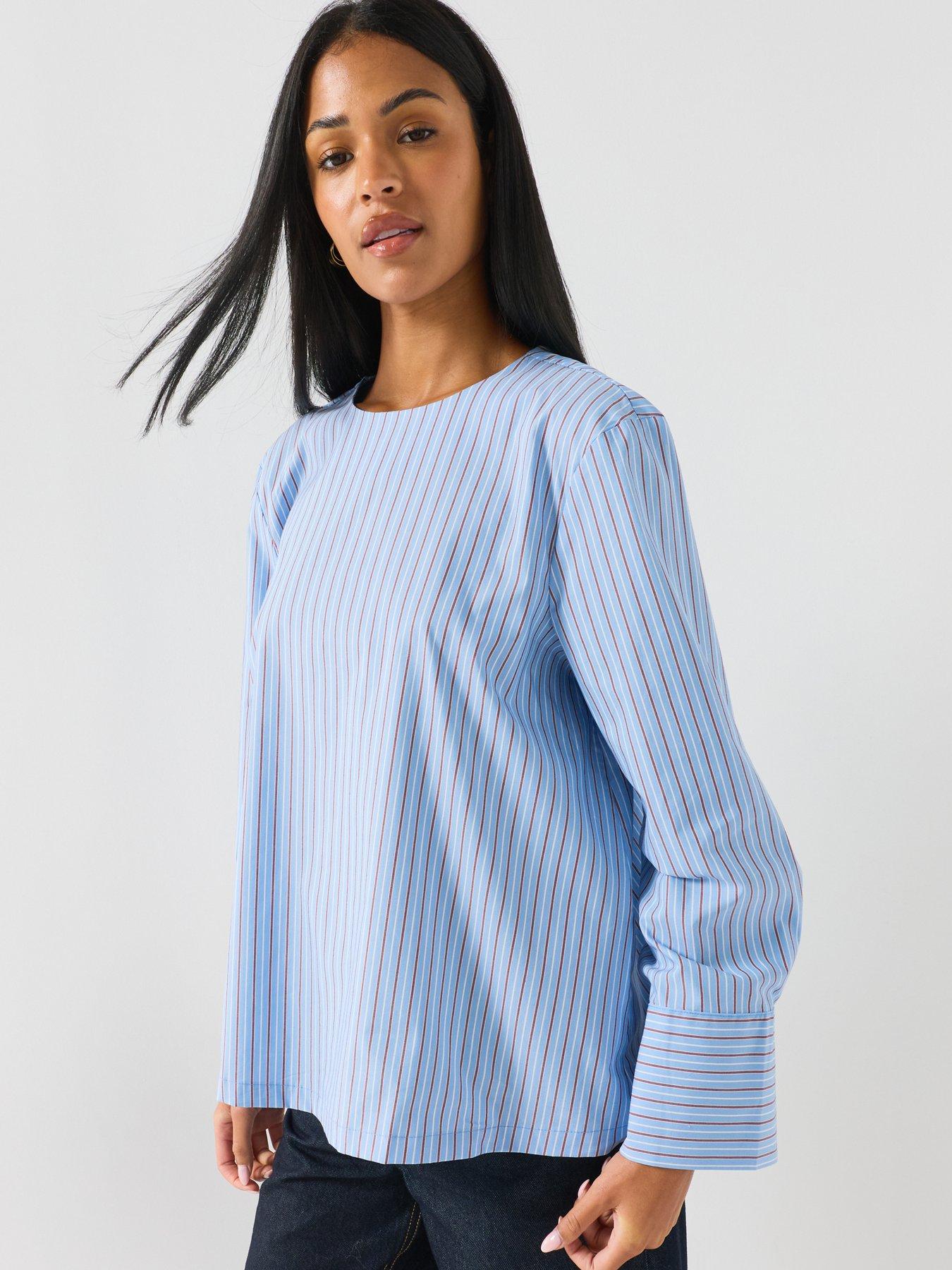 Image 5 of 6 of Vero Moda Vmzima Women's Striped Scarf-Neck Blouse - Blue