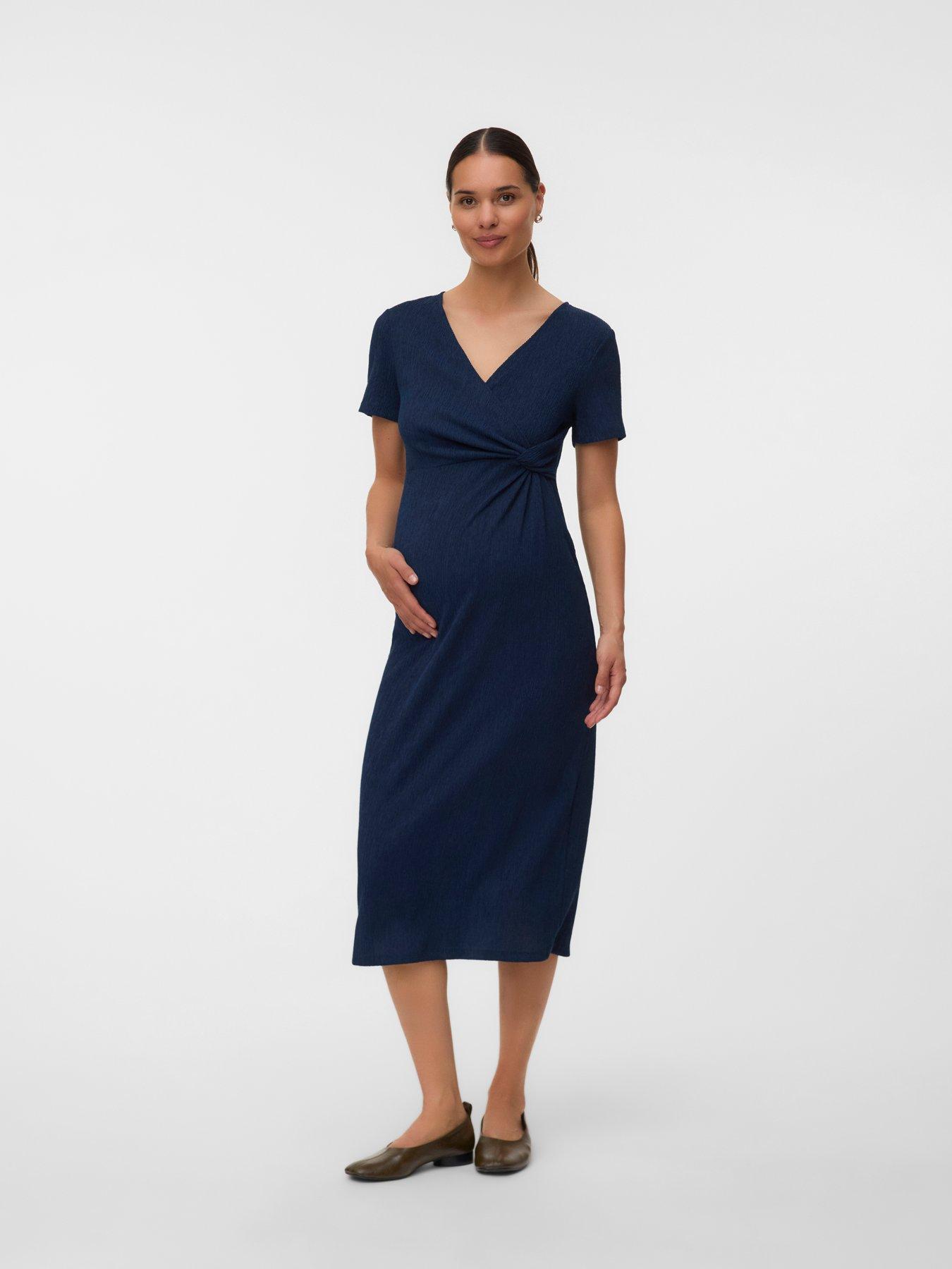 Mamalicious Women's Wrap Front Midi Dress - Navy