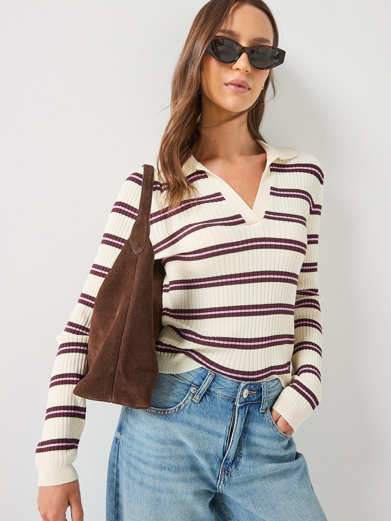 Only Olive Green Striped Knitted Polo