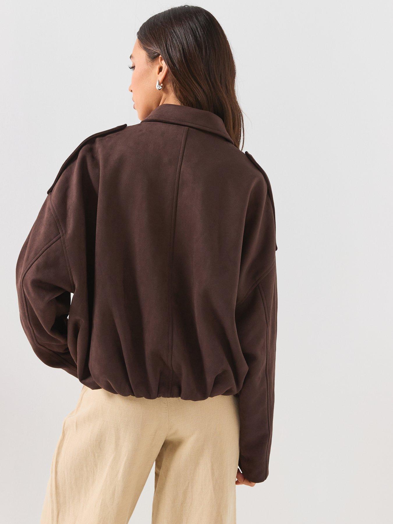Image 2 of 6 of Only Chocolate Brown Faux Suede Bomber Jacket
