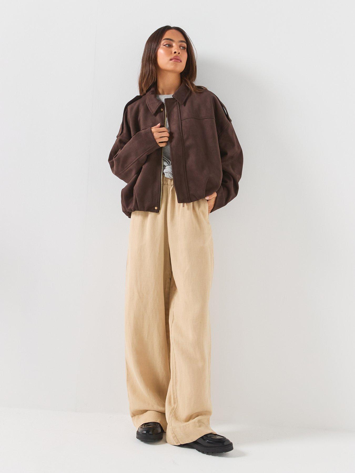 Image 3 of 6 of Only Chocolate Brown Faux Suede Bomber Jacket