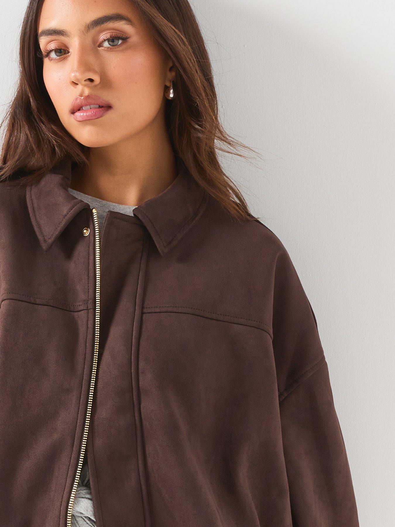 Image 4 of 6 of Only Chocolate Brown Faux Suede Bomber Jacket