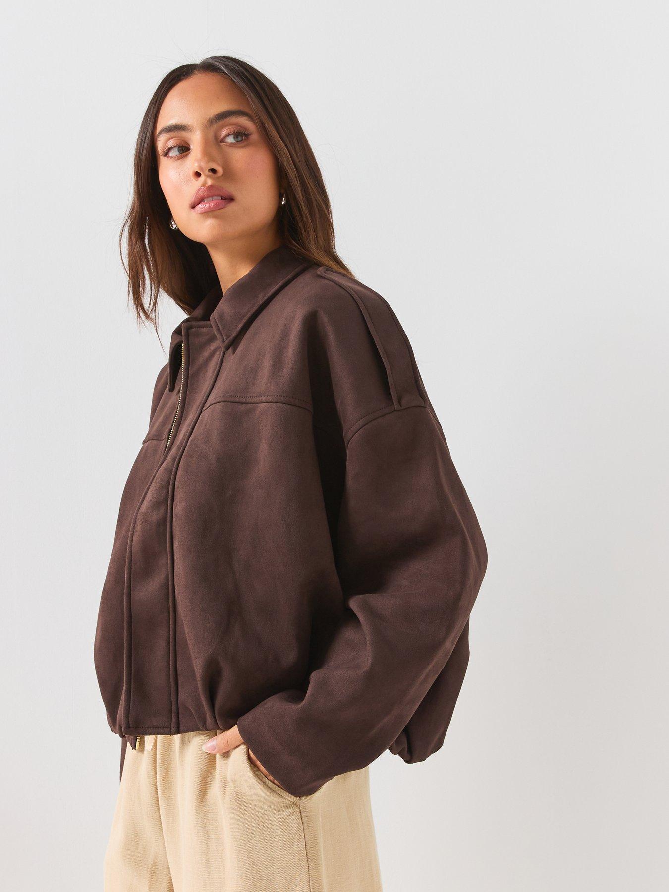 Image 5 of 6 of Only Chocolate Brown Faux Suede Bomber Jacket