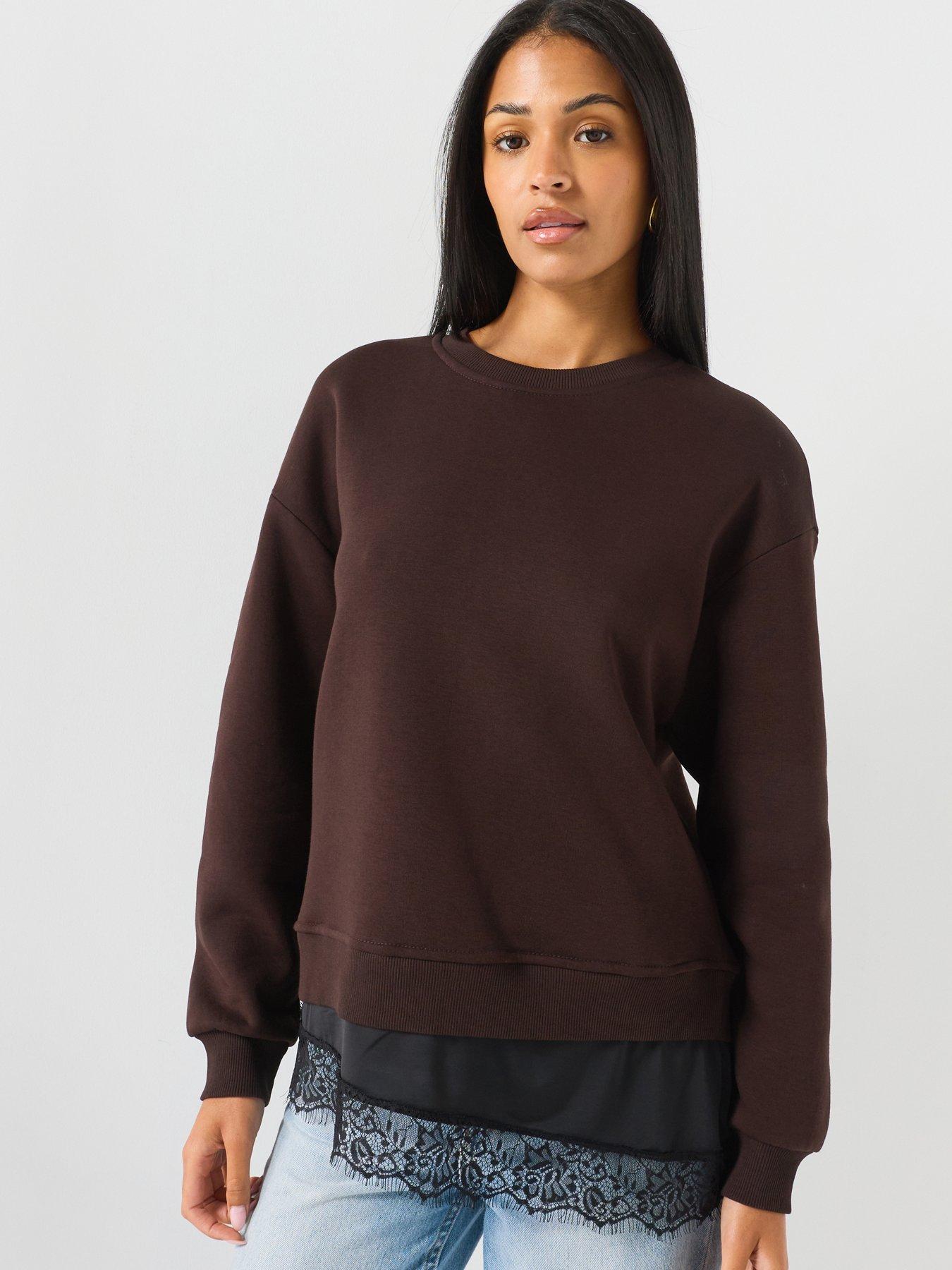 JDY Lace Detail Sweatshirt - Brown