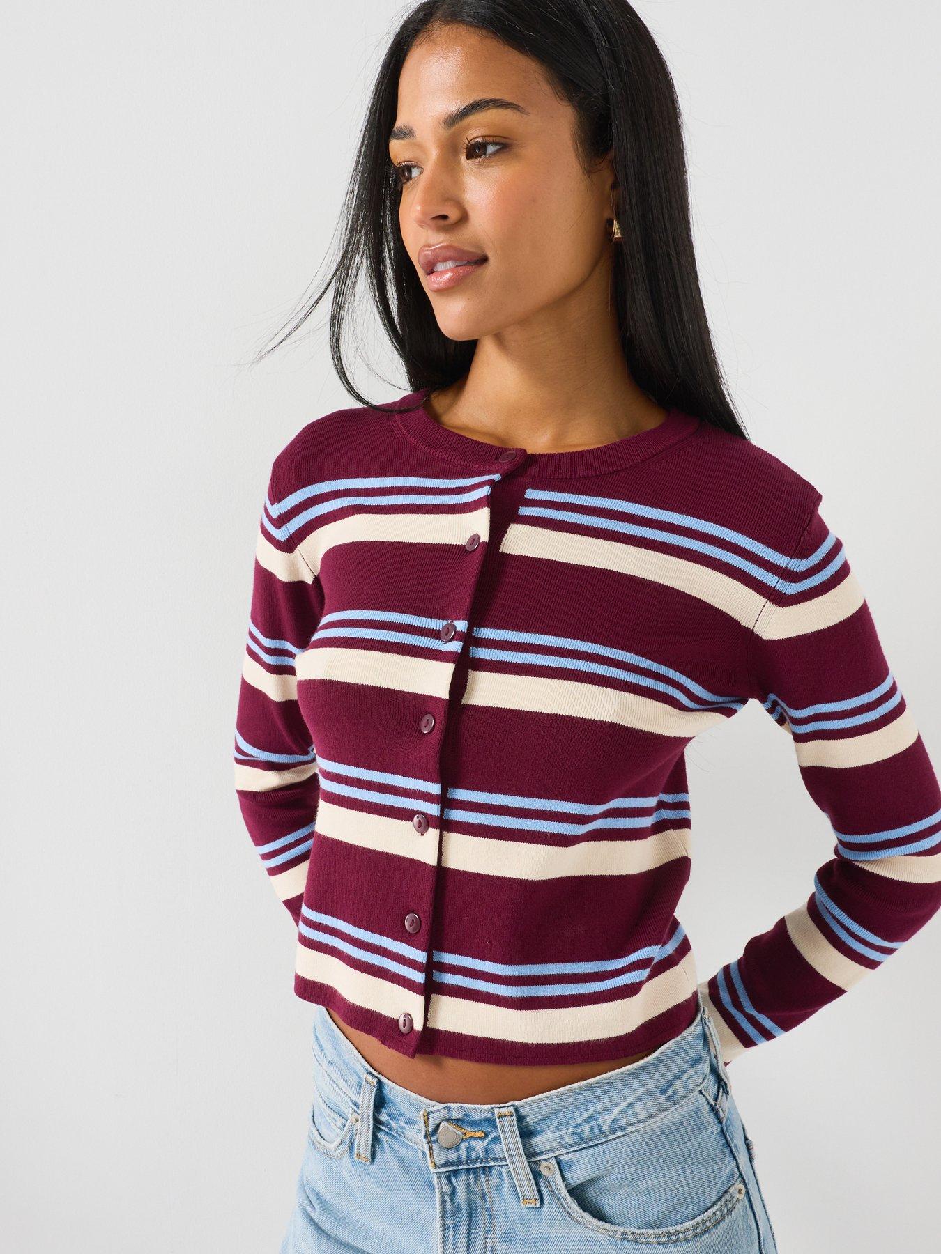 Image 1 of 4 of JDY Emmie Striped Knitted Cardigan - Red
