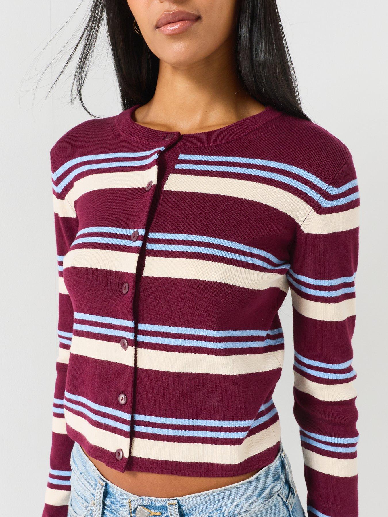 Image 4 of 4 of JDY Emmie Striped Knitted Cardigan - Red