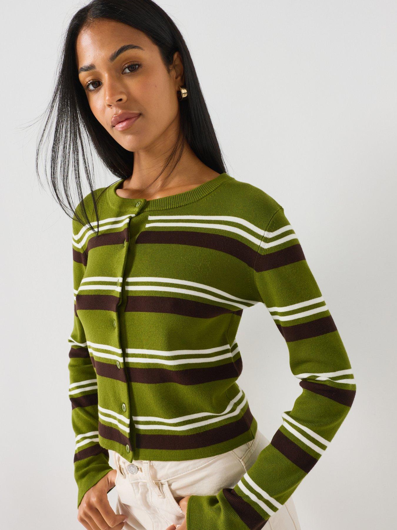 Image 4 of 4 of JDY Emmie Striped Knitted Cardigan - Green