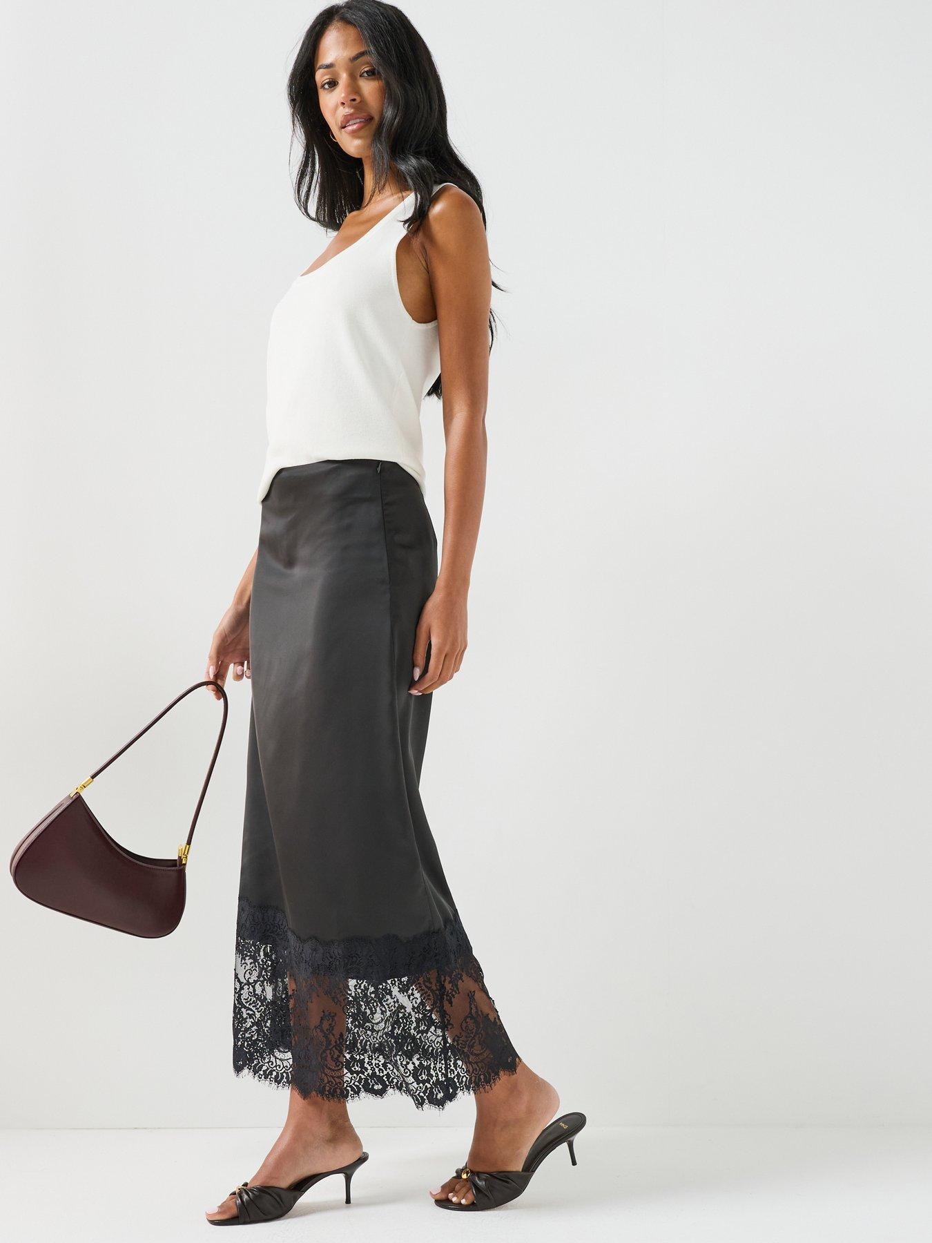 Image 3 of 5 of JDY Women's Lace Trim Midi Skirt - Black