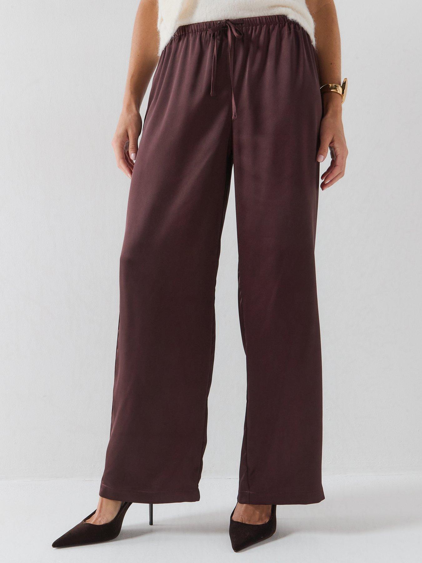 Only Women's Wide Leg Pull-On Trousers - Chocolate Brown