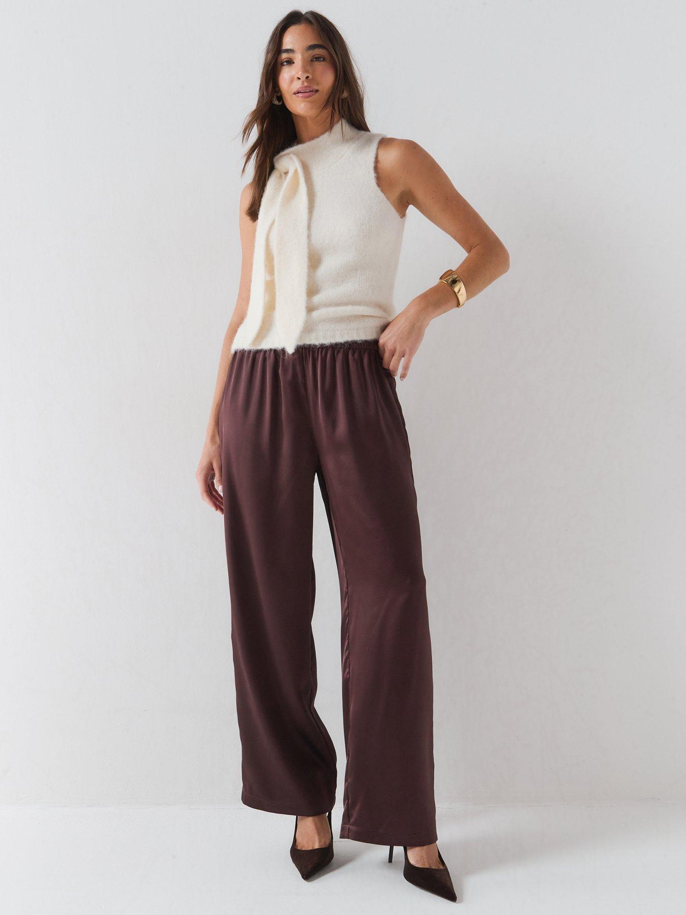 Image 3 of 5 of Only Satin Pull Up Wide Leg Trousers