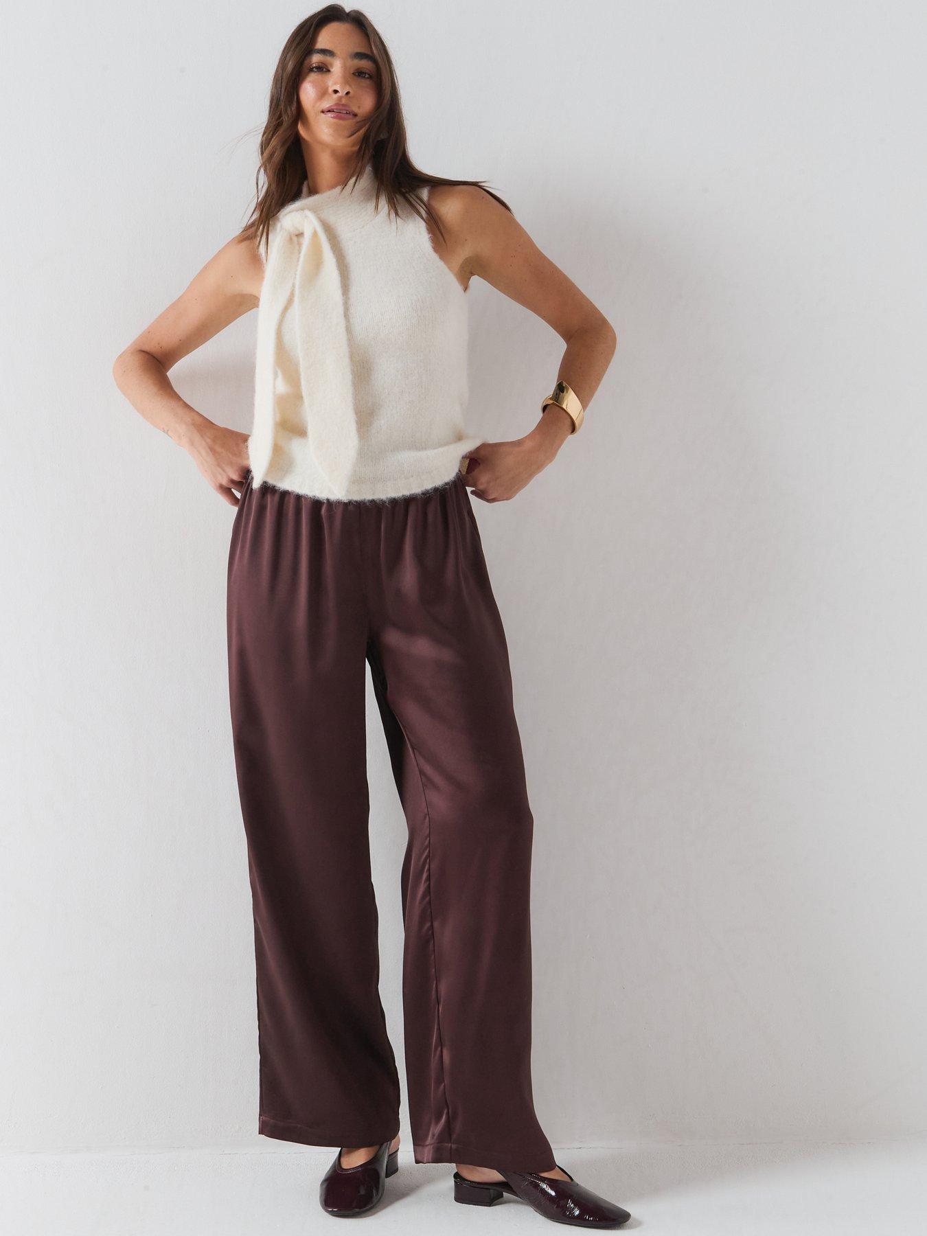 Image 4 of 5 of Only Satin Pull Up Wide Leg Trousers