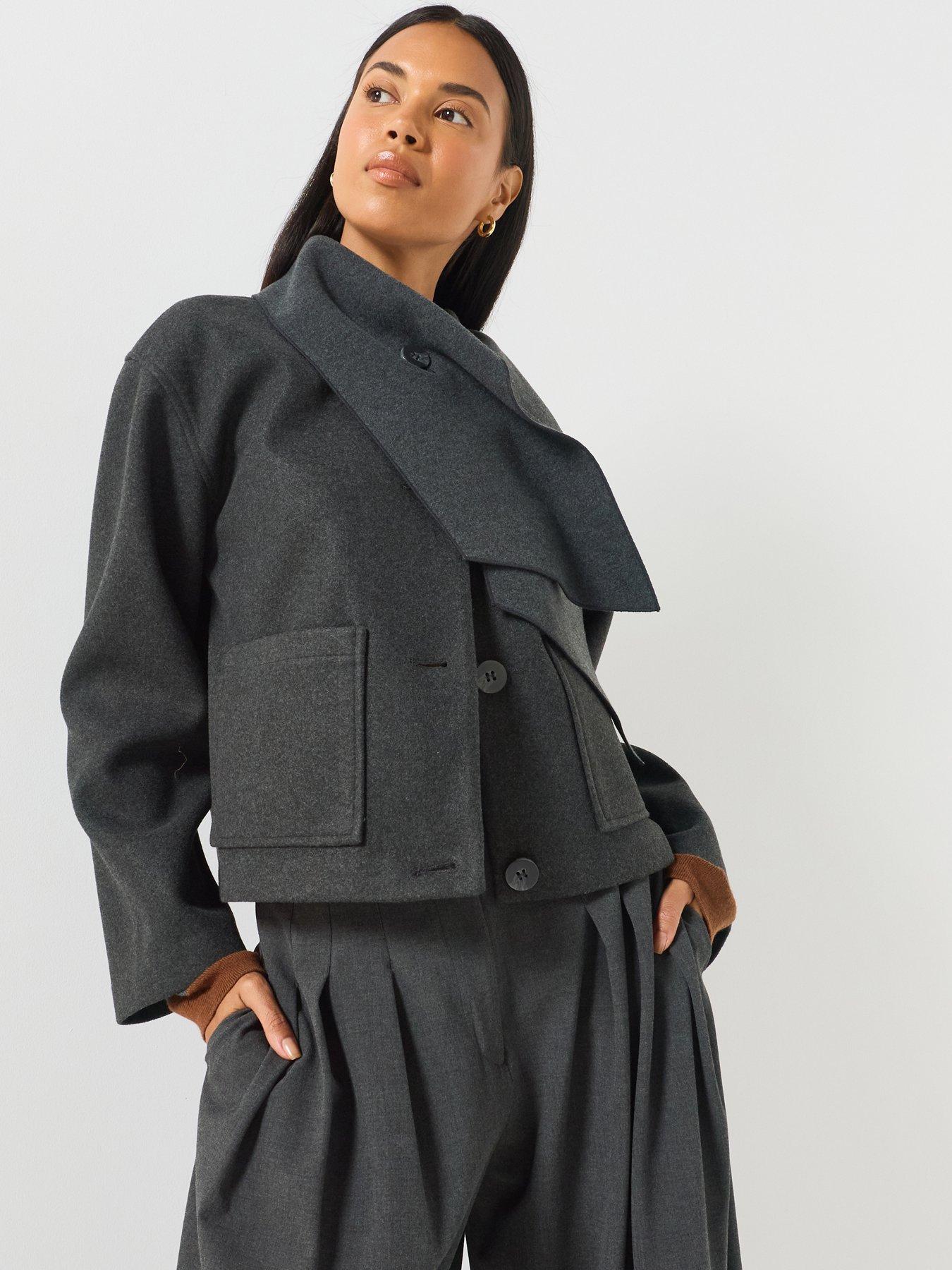 Image 1 of 6 of Only Soft Short Jacket with Detachable Scarf - Grey