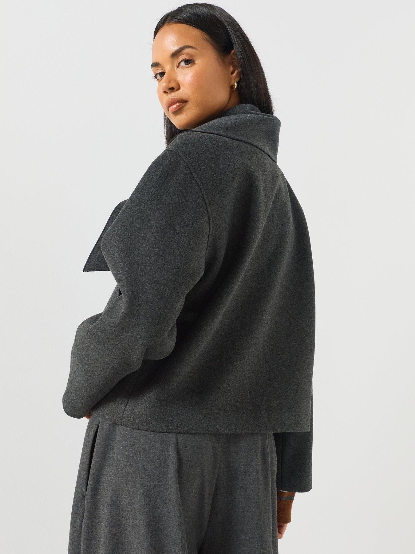 Image 2 of 6 of Only Soft Short Jacket with Detachable Scarf - Grey