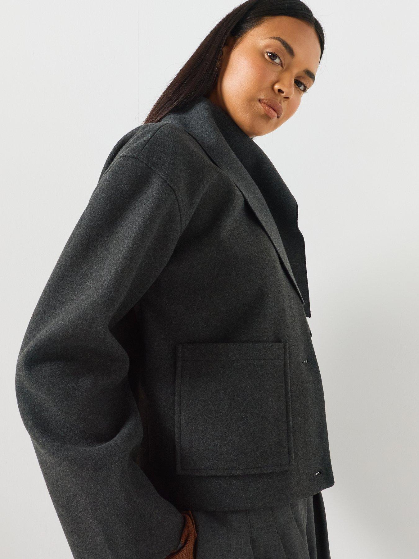Image 6 of 6 of Only Soft Short Jacket with Detachable Scarf - Grey