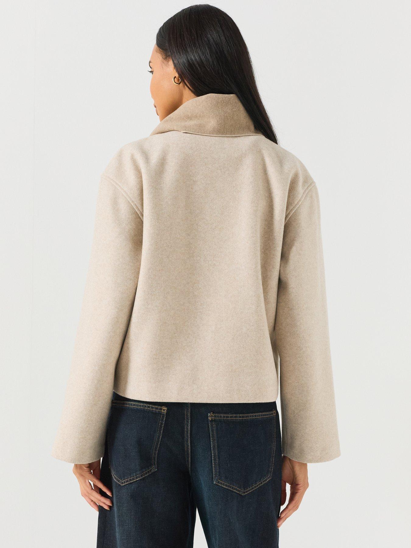 Image 2 of 6 of Only Scarf Collar Jacket with Patch Pockets - Beige