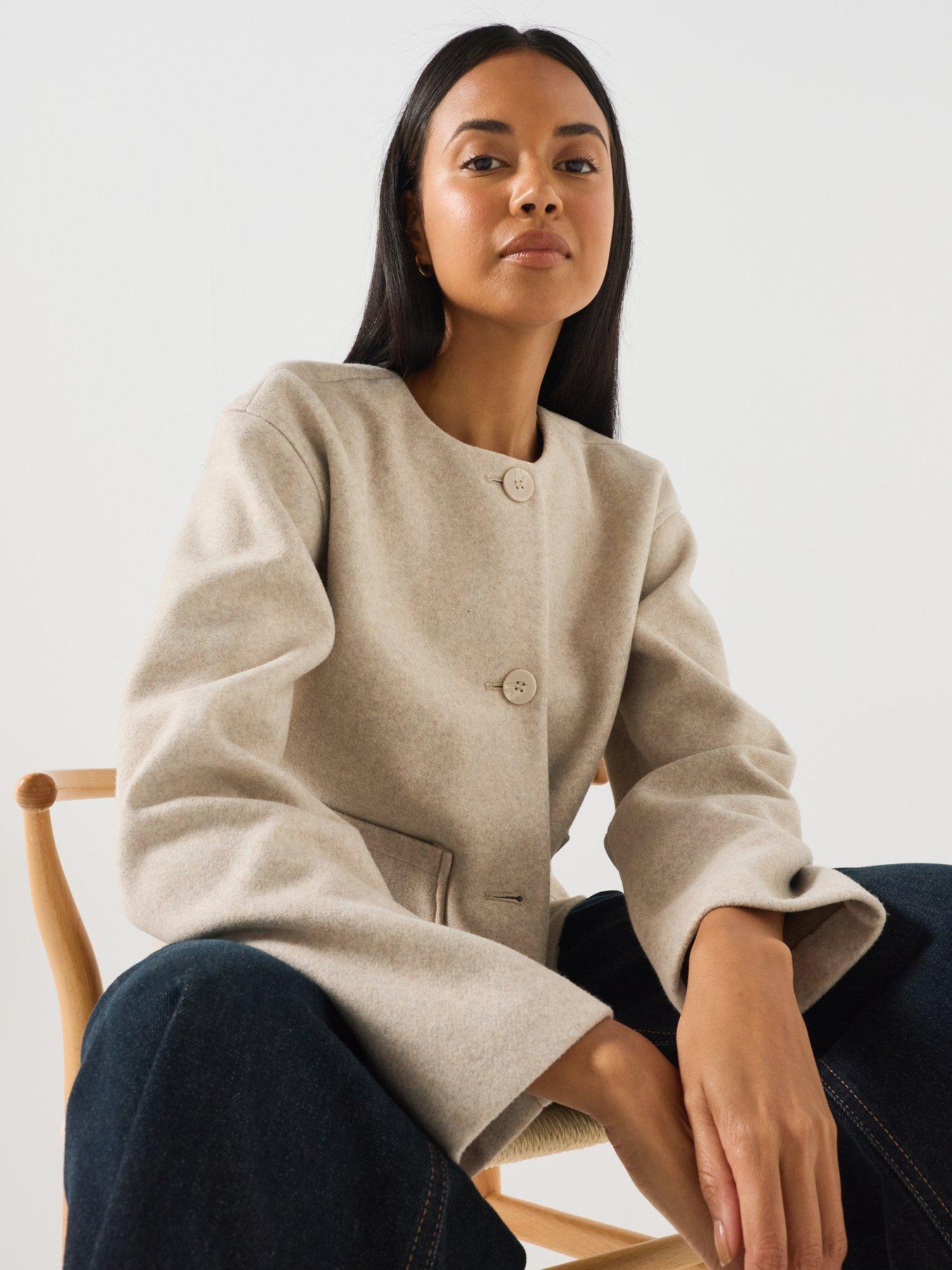 Image 3 of 6 of Only Scarf Collar Jacket with Patch Pockets - Beige