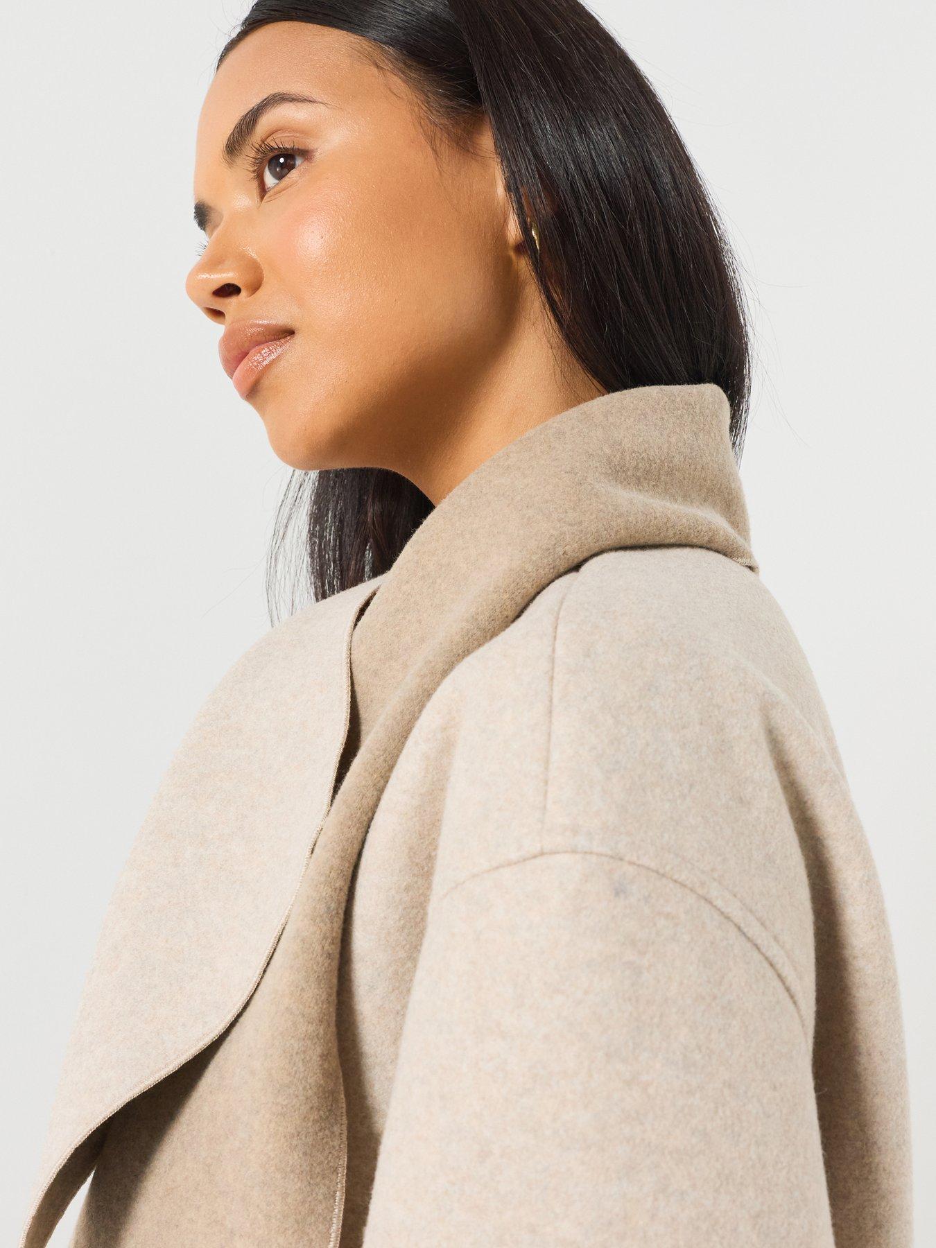 Image 4 of 6 of Only Scarf Collar Jacket with Patch Pockets - Beige