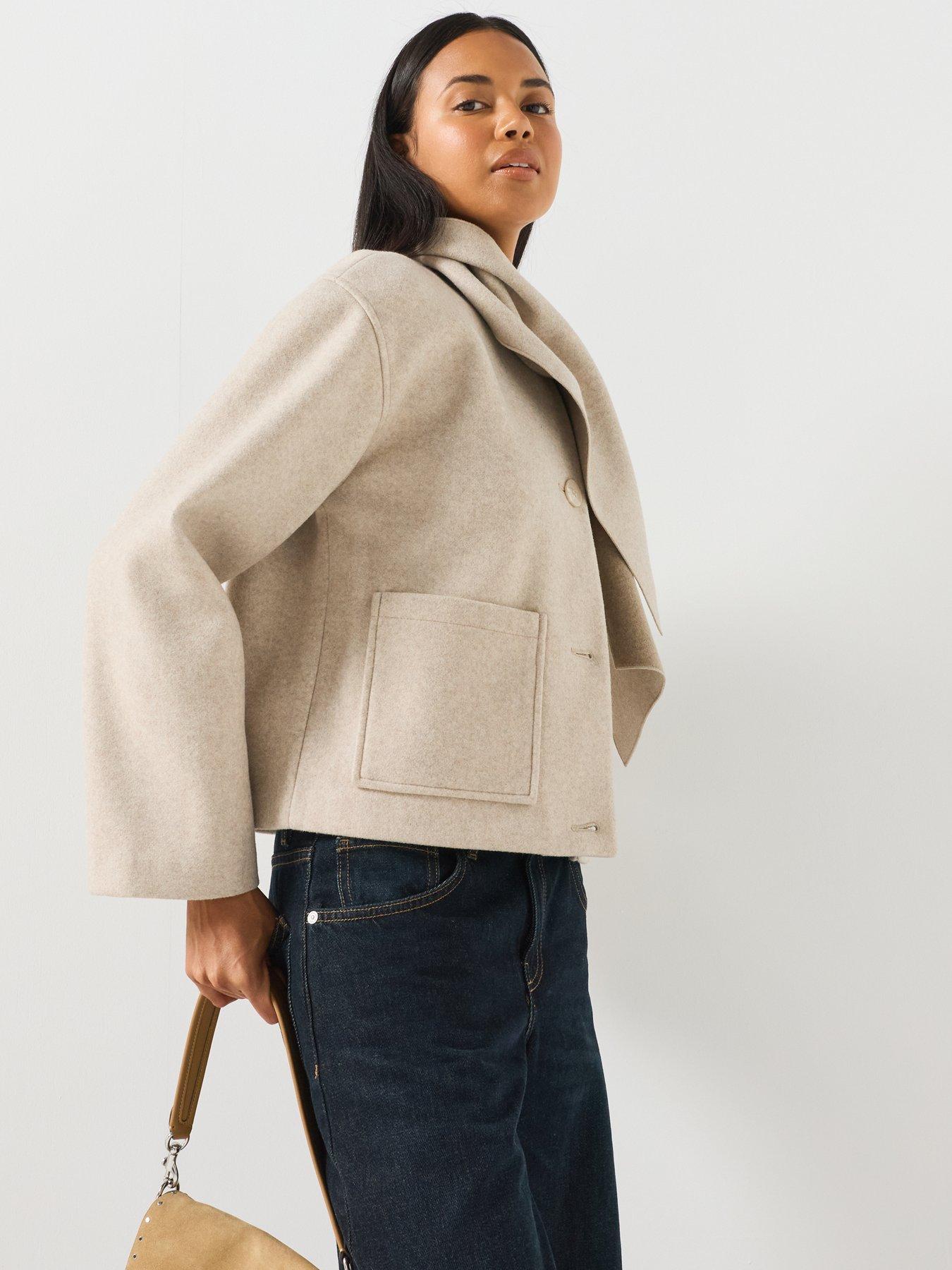 Image 6 of 6 of Only Scarf Collar Jacket with Patch Pockets - Beige