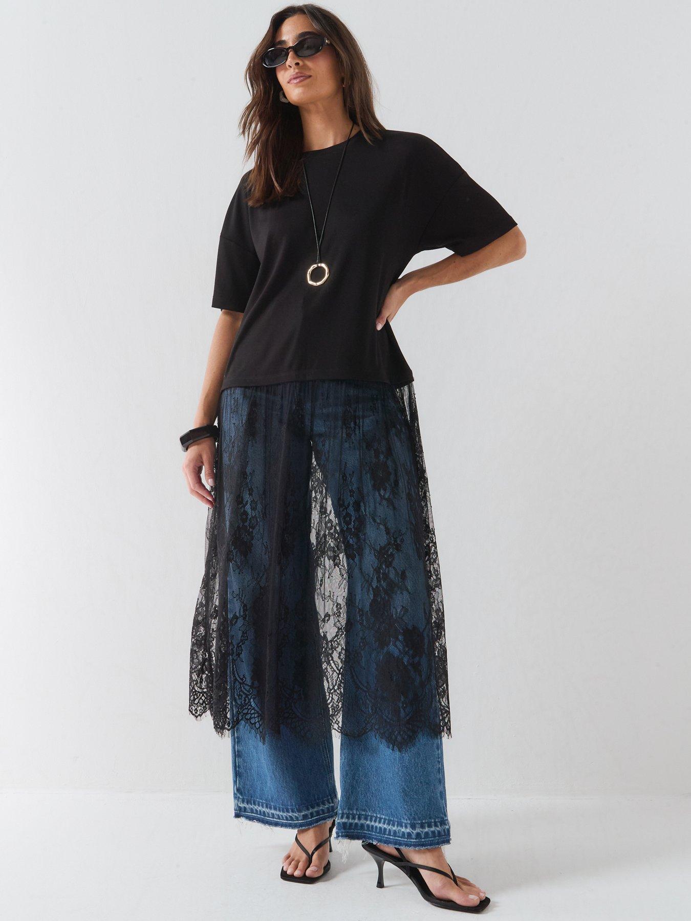 Only Women's Lace T-Shirt Dress - Black