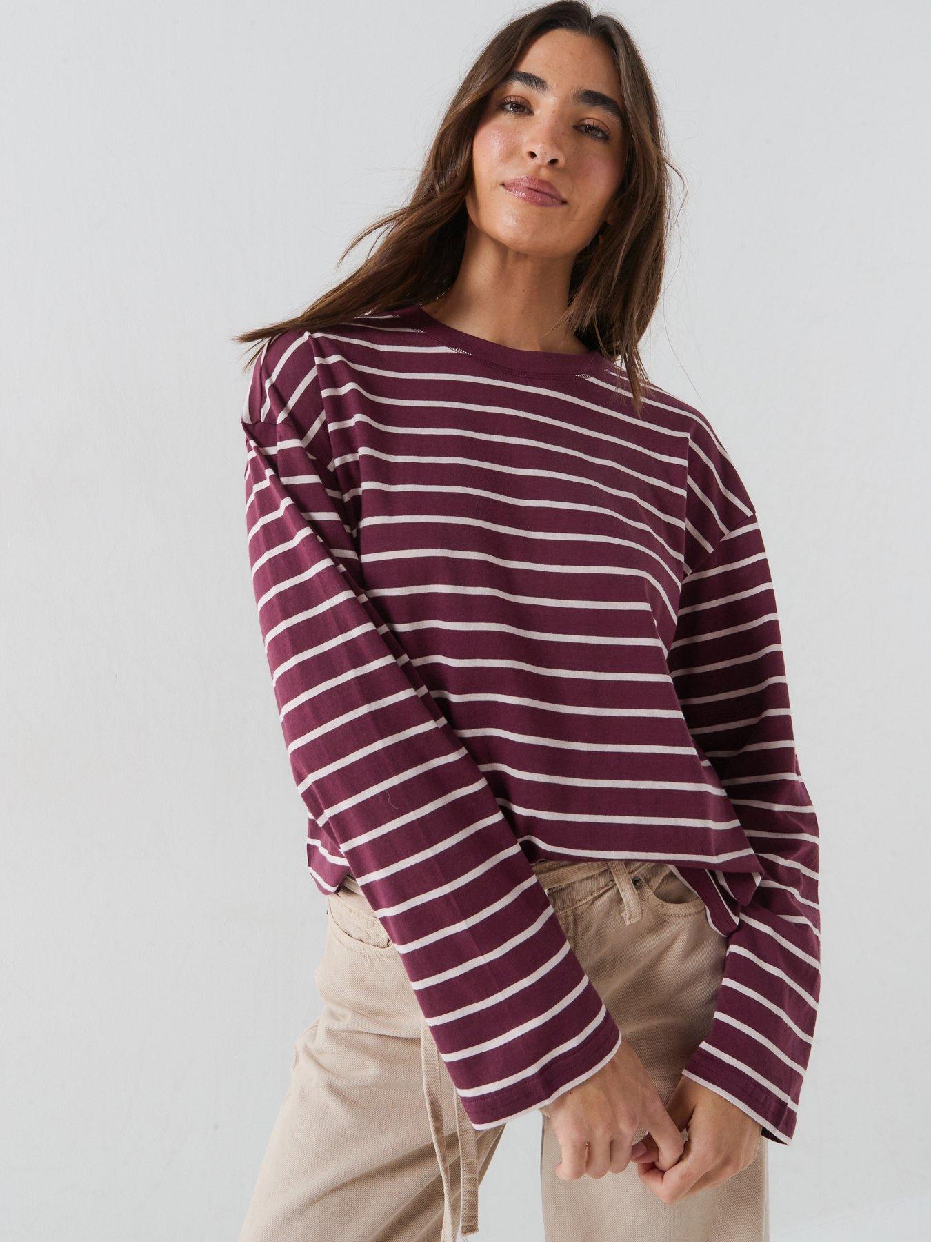 Only Women's Striped Long Sleeve T-Shirt - Purple