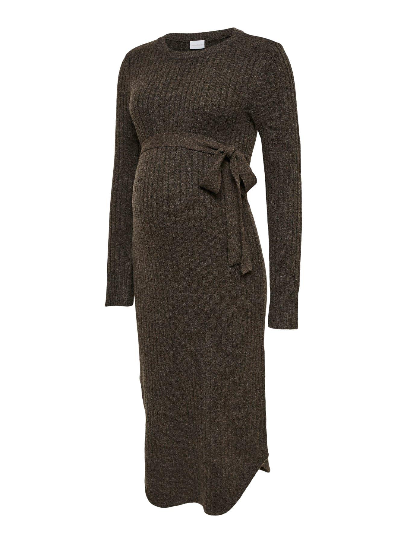 Image 4 of 4 of Mamalicious Mlelin L/S Knit Midi Dress - Brown