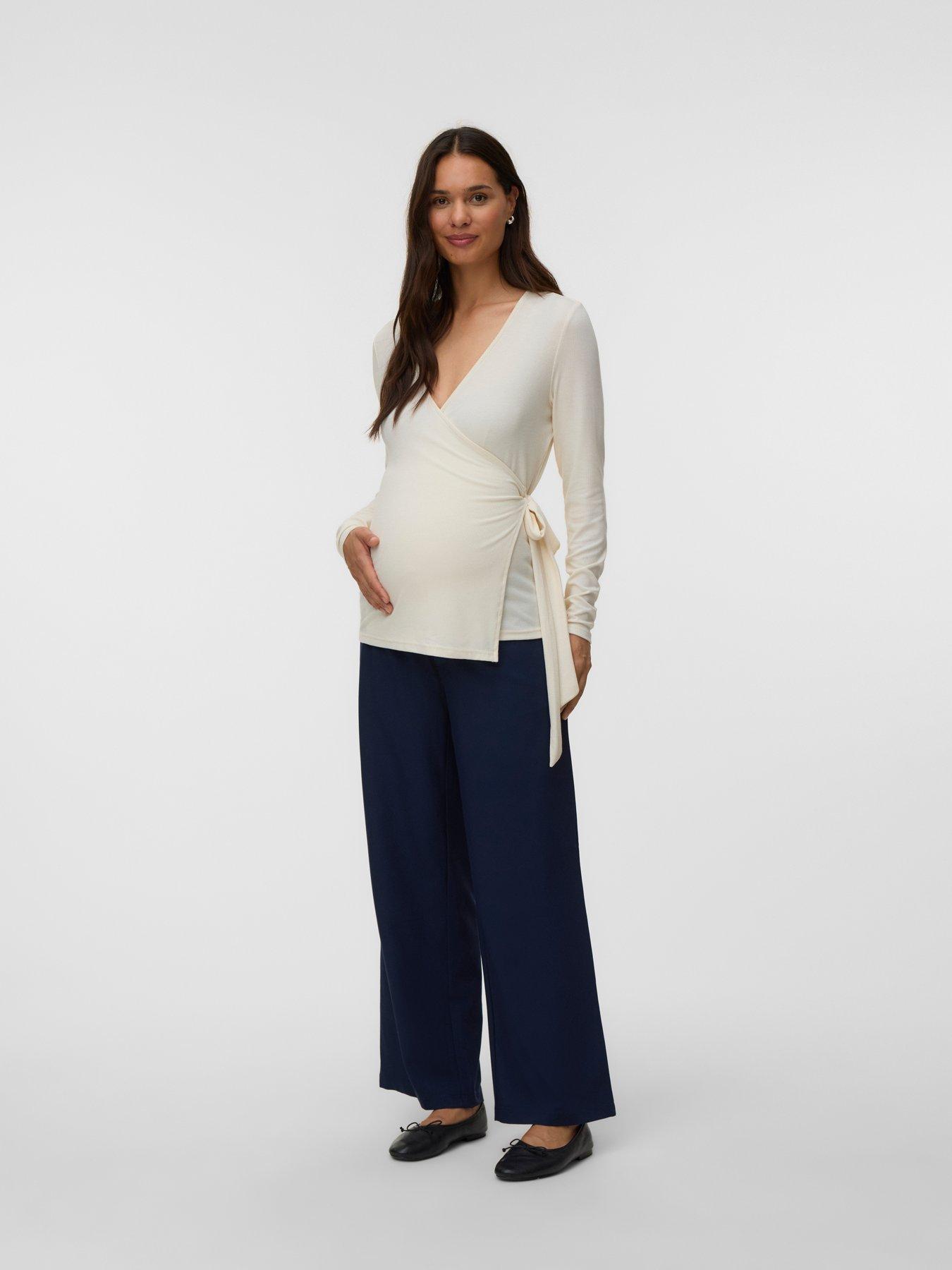 Mamalicious Mlleonora Women's Wrap Front Long Sleeve Top - Beige