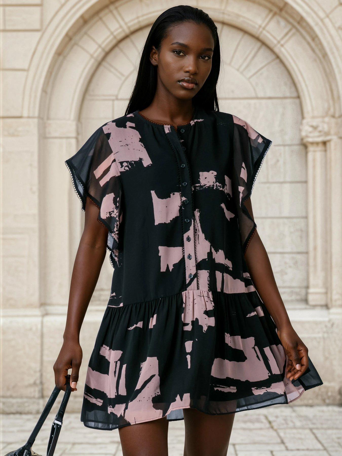 Image 6 of 7 of Religion Ara Tunic Mini dress with Ruffle sleeves