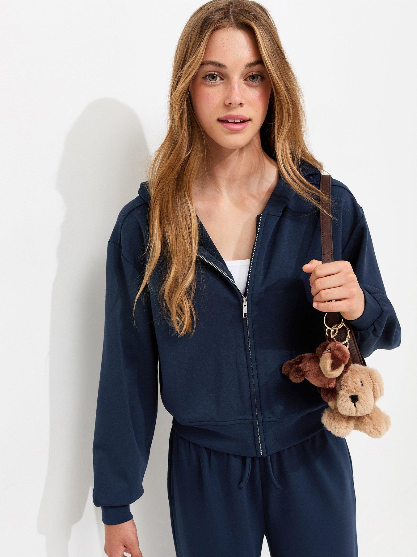 New Look 915 Girls Navy Soft Touch Zip Front Hoodie