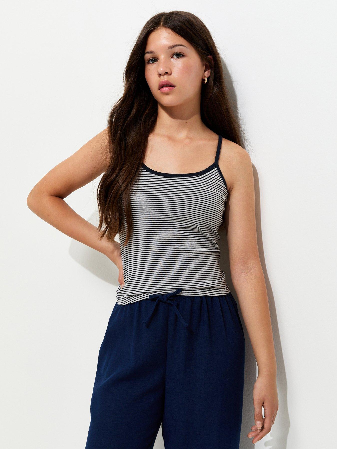 New Look 915 Girls Striped Scoop Neck Cami Top - Grey/White