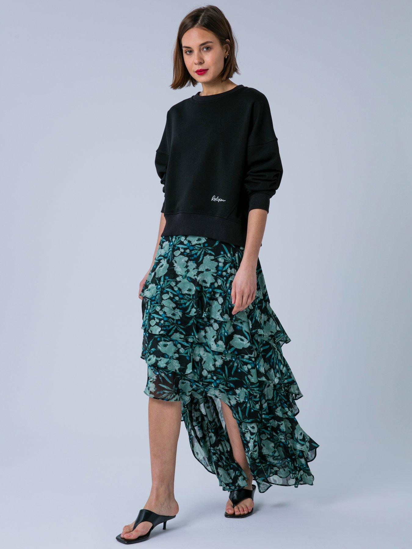 Religion Fae Hi Low Ruffle Occasion Skirt In Floral Print - Green
