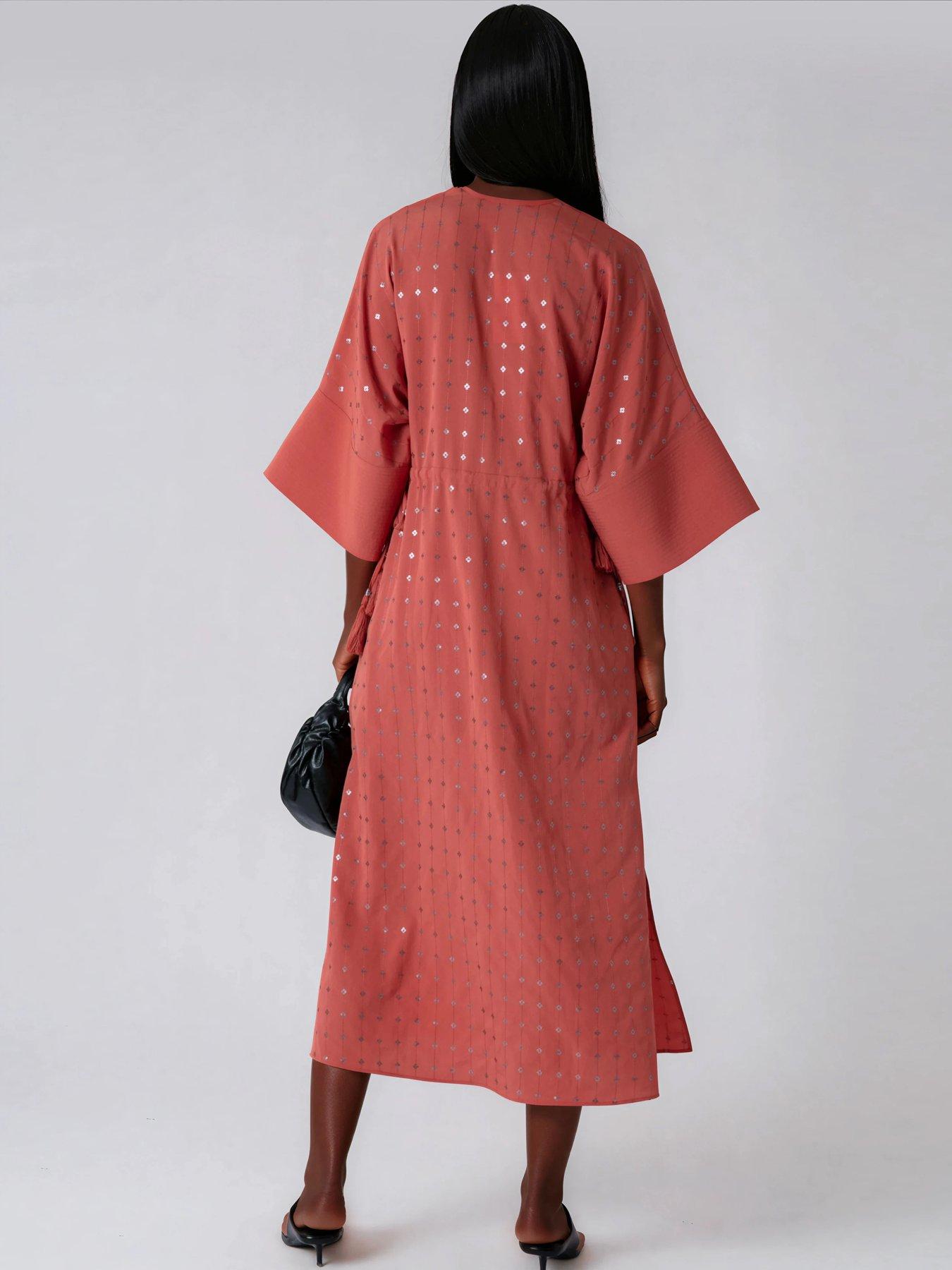 Image 2 of 7 of Religion Long Line Coral Helena Kaftan Beach Cover Up Dress - Orange