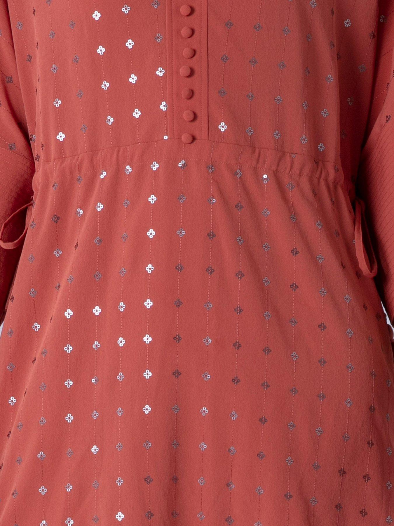 Image 6 of 7 of Religion Long Line Coral Helena Kaftan Beach Cover Up Dress - Orange