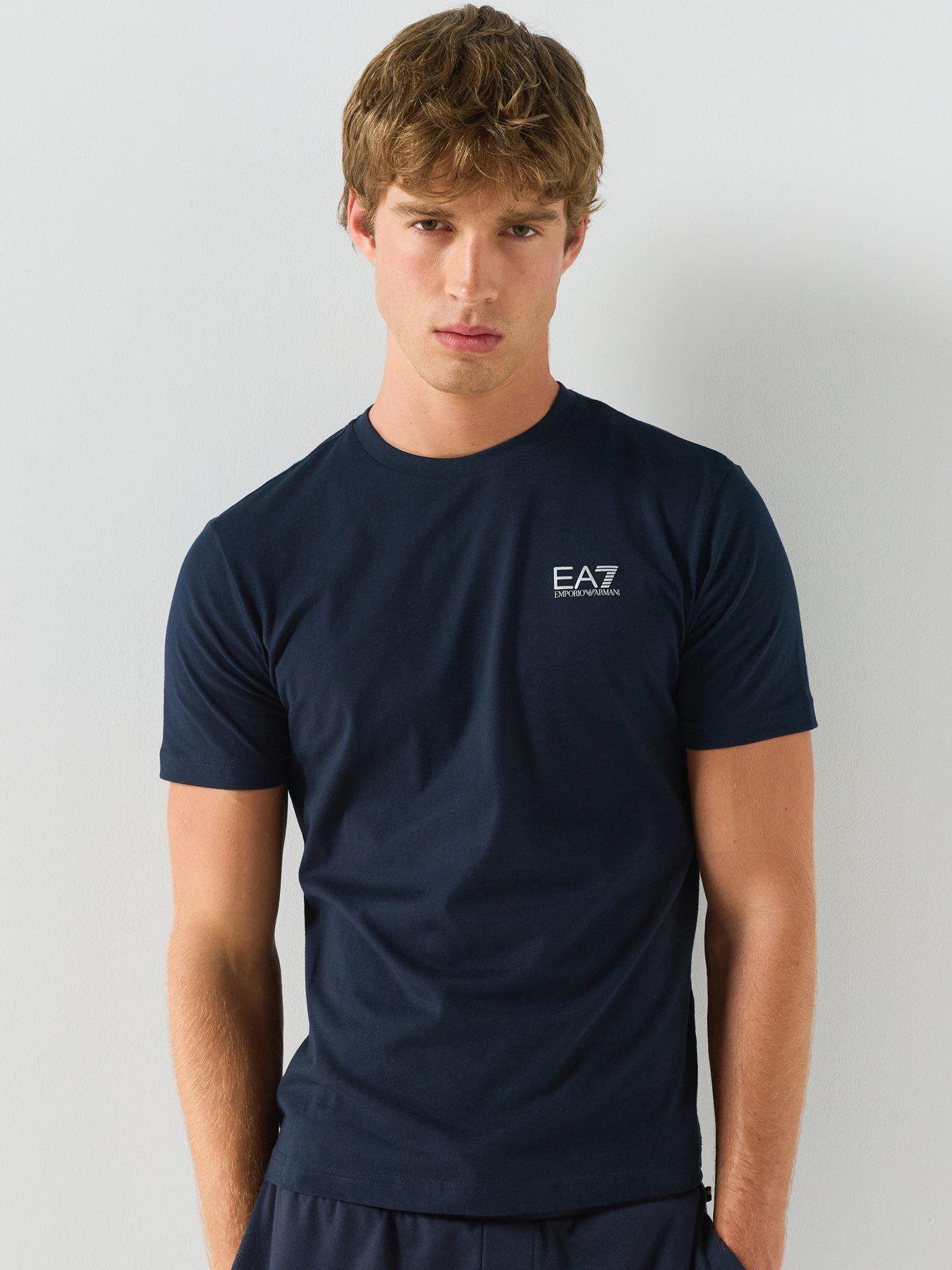EA7 Emporio Armani Cotton Shirt in Pima Jersey with Crew Neck Core Identity - Navy Blue