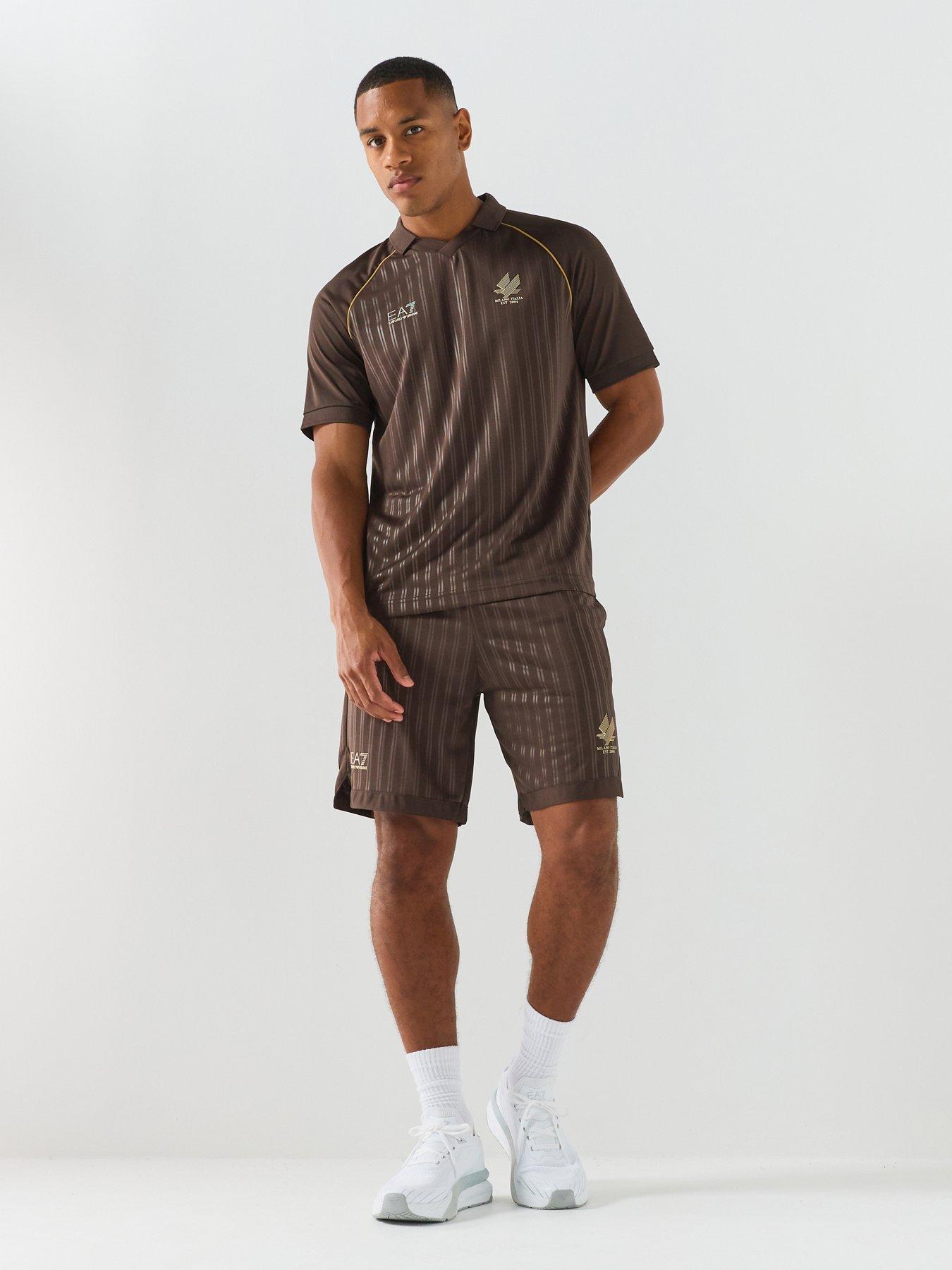 Image 1 of 5 of EA7 Emporio Armani Train Soccer Polo &amp; Shorts Set - Brown