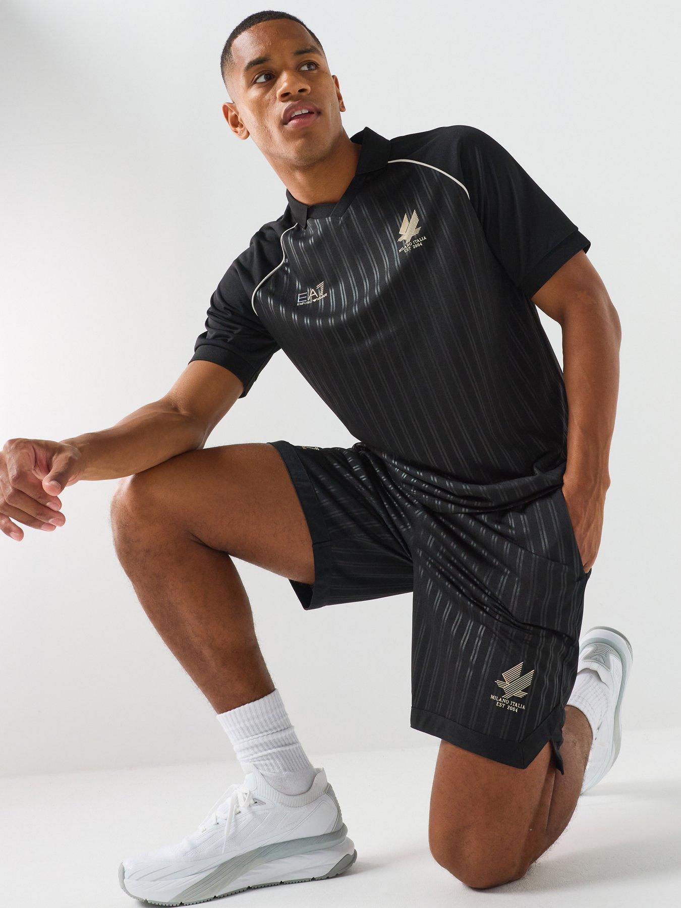EA7 Emporio Armani Train Soccer Polo  &  Shorts Set - Black
