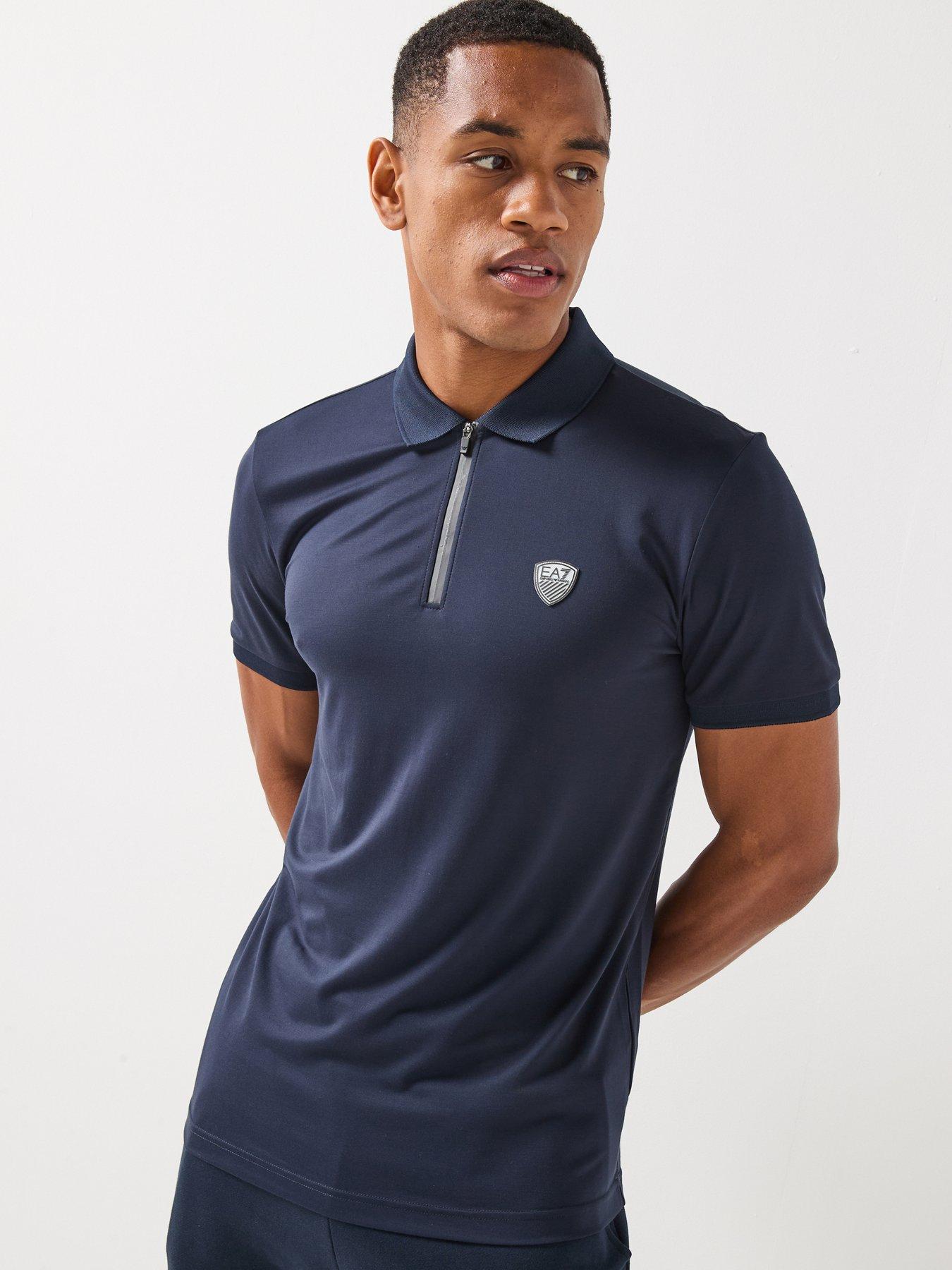EA7 Emporio Armani Premium Shield Zip Neck Polo Shirt - Navy