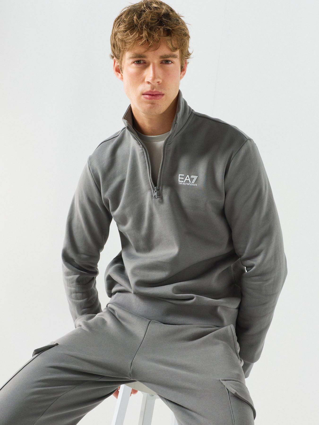 Image 1 of 6 of EA7 Emporio Armani Core ID Logo Quarter Zip Funnel Neck Sweatshirt - Grey
