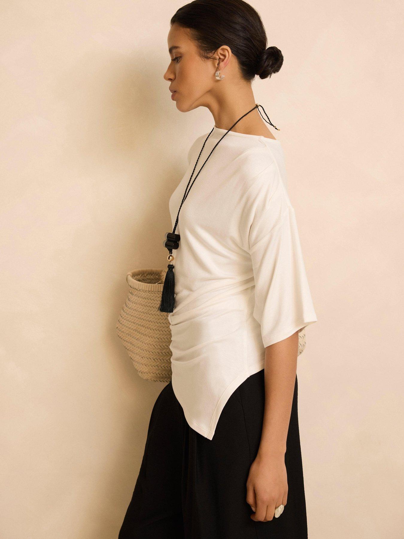 Mint Velvet Ivory Draped Asymmetric Top