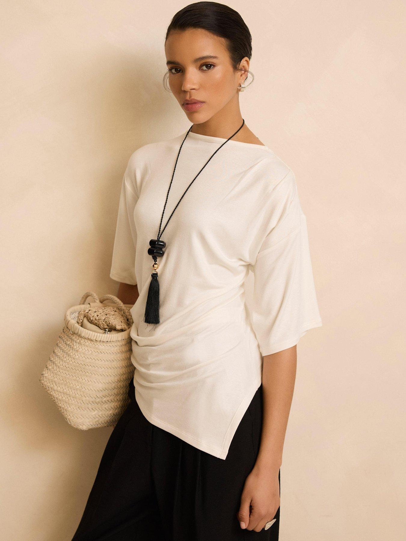 Image 2 of 6 of Mint Velvet Ivory Draped Asymmetric Top - White