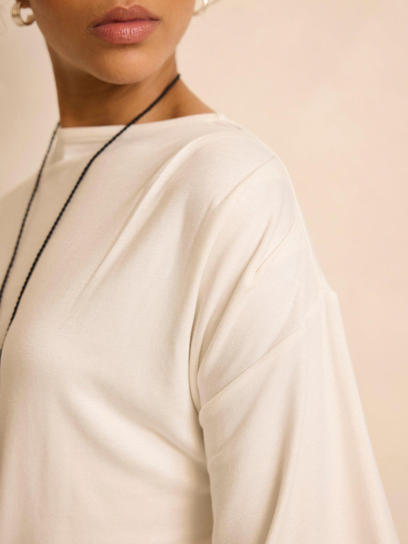 Image 4 of 6 of Mint Velvet Ivory Draped Asymmetric Top - White