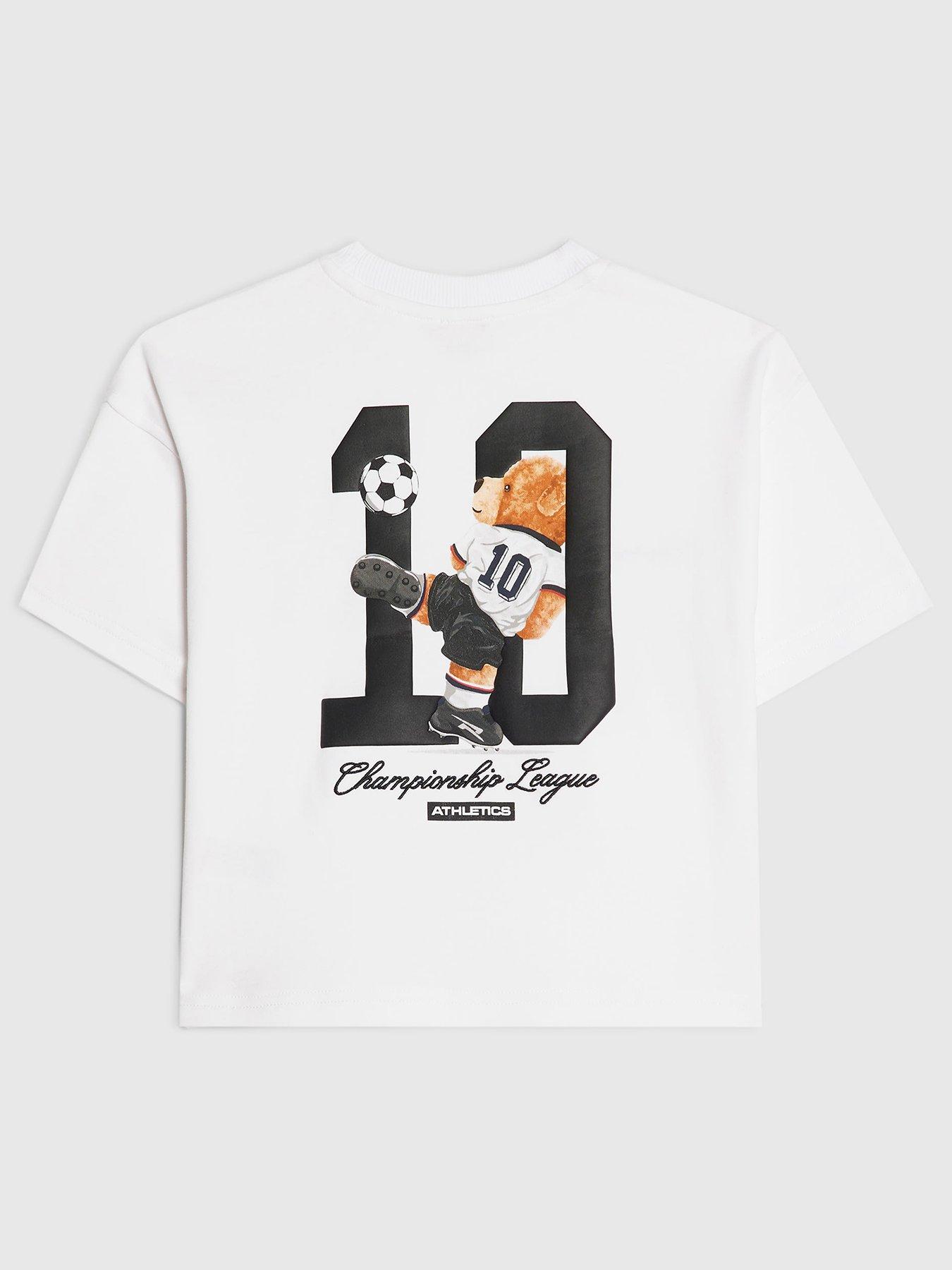 River Island Mini Boys 10 Football Bear T-Shirt - White