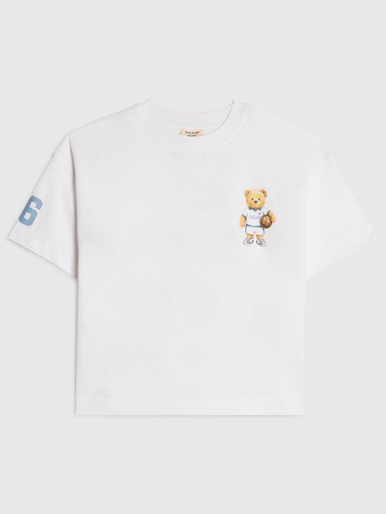 River Island Mini Boys England Football Bear T-Shirt - White